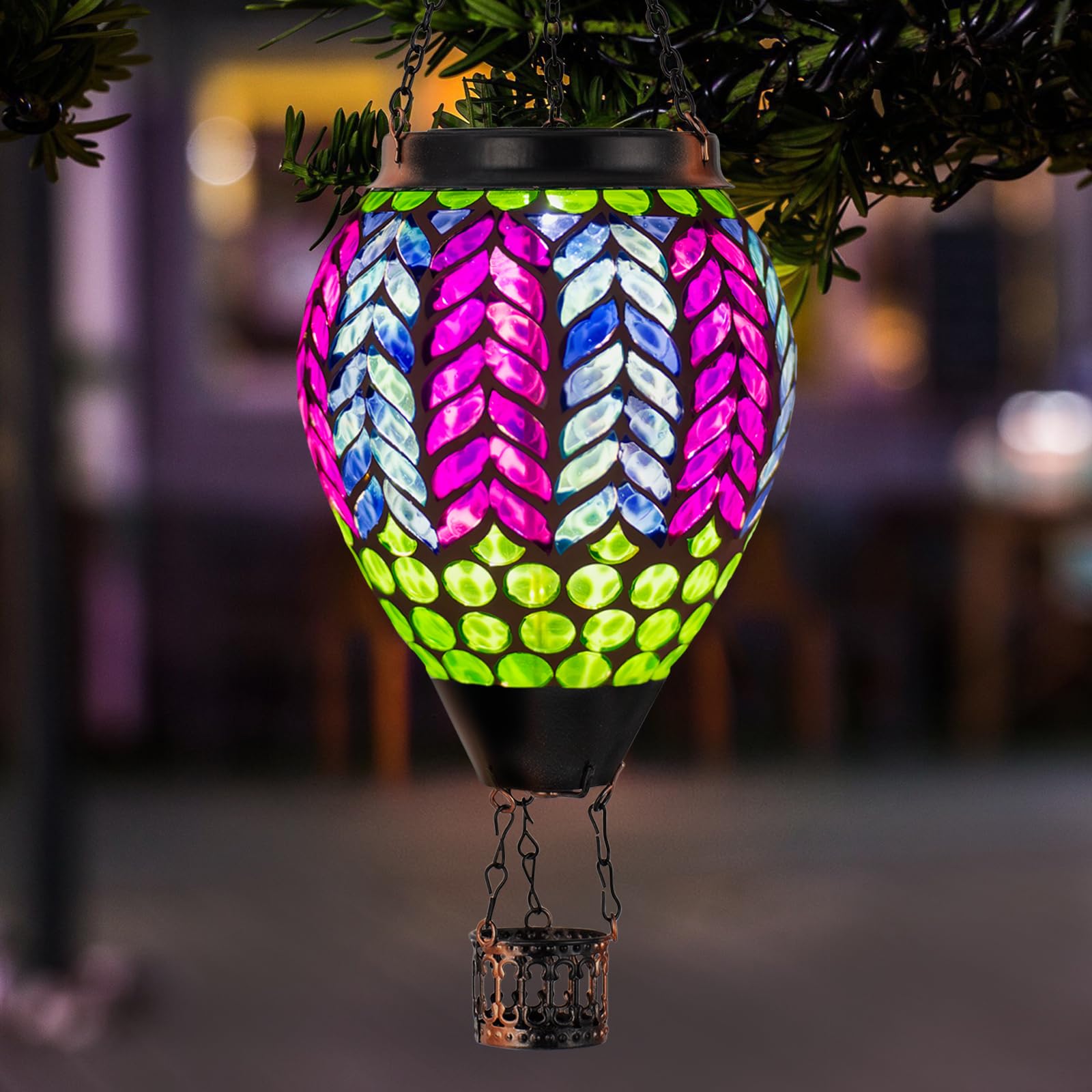 Dreamskip Mosaic Hot Air Balloon Solar Lanterns Outdoor Waterproof  Colorful Glass Solar Hanging Lantern Lights For Garden Patio Yard Gifts For Women Mom Grandma