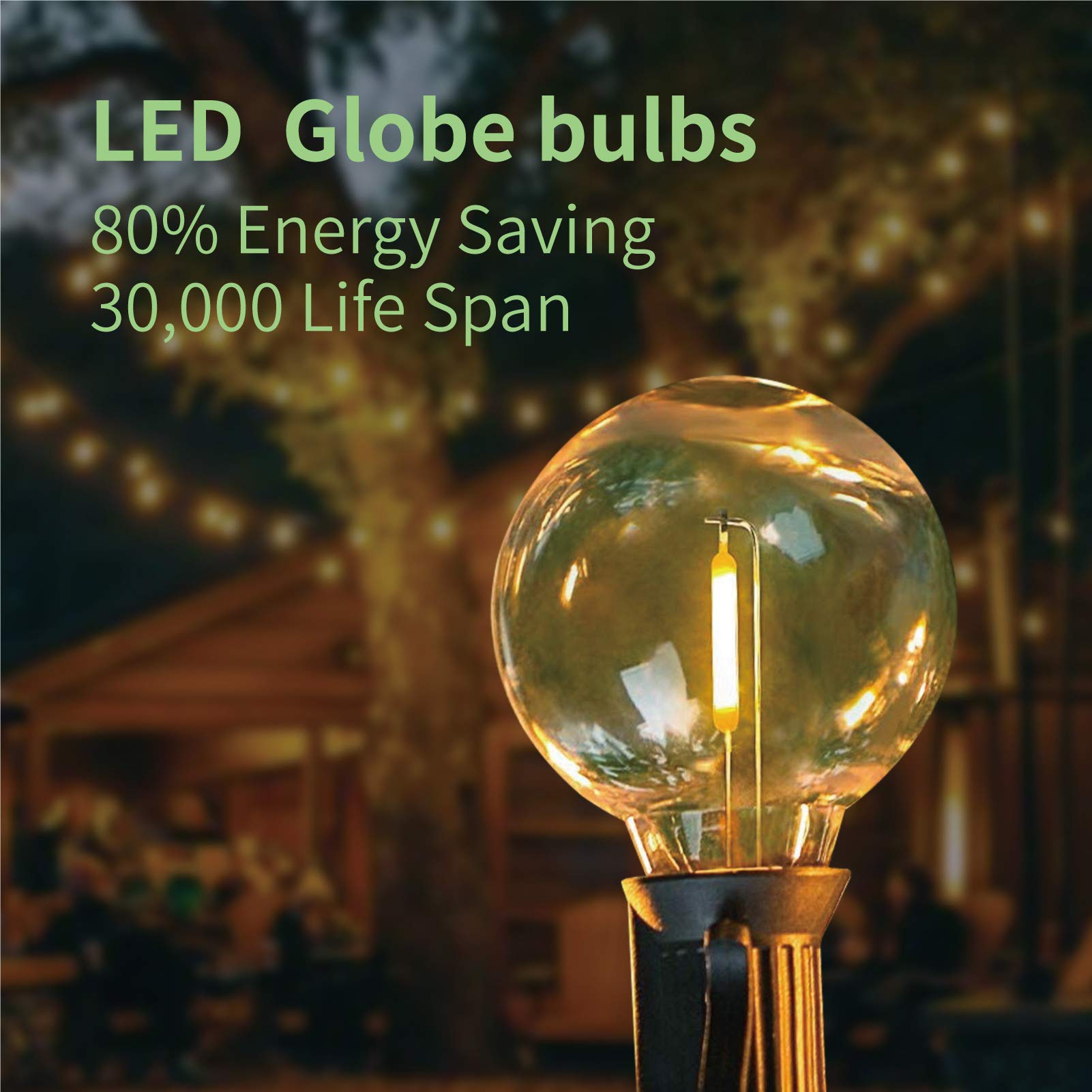 Meconard G40 Solar LED Bulbs, Shatterproof E12 Screw Base, Warm White, 1W, 25 Count, Model MG306W27K25P