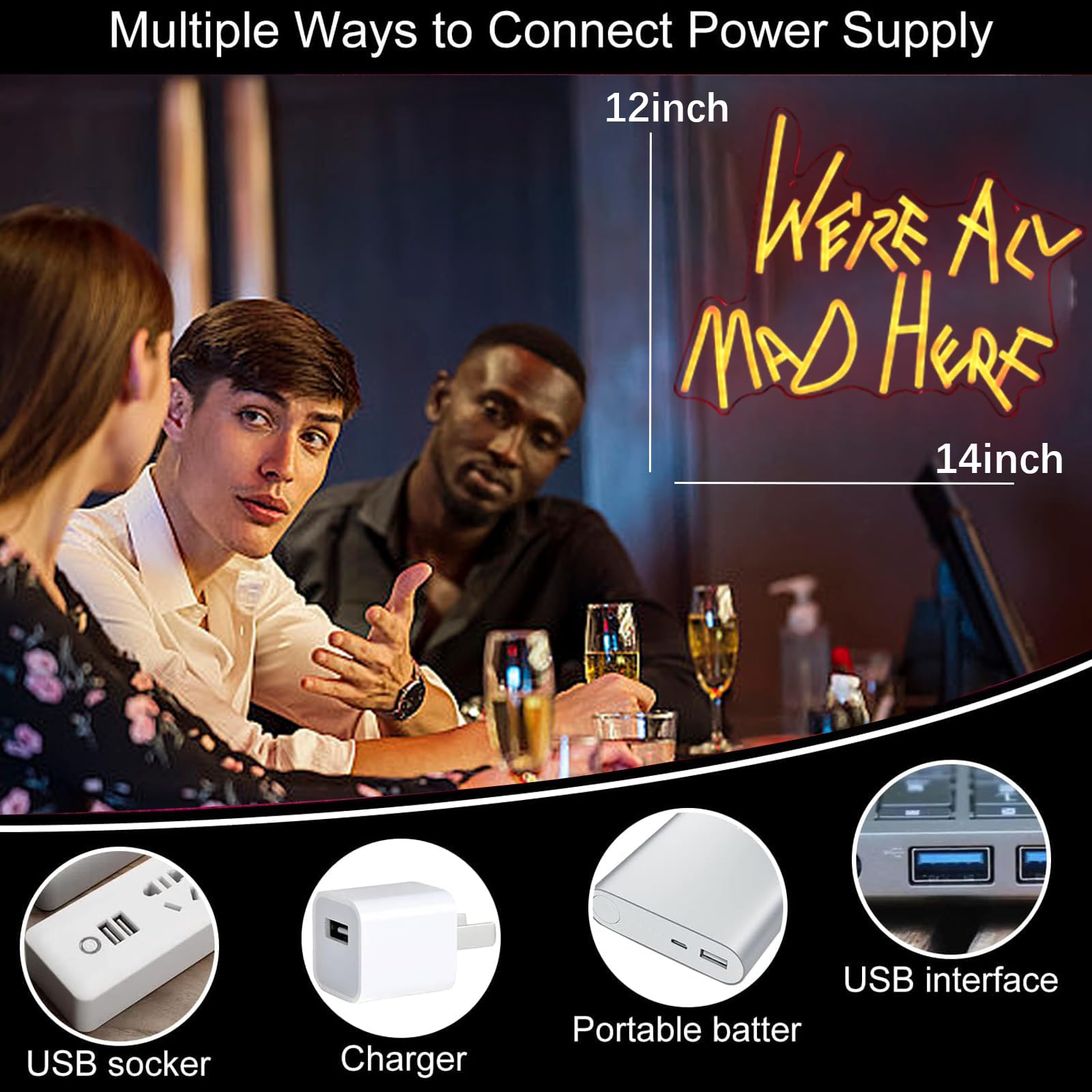 We'Re All Mad Here Neon Signs Alice In Wonderland Neon Light For Wall Art Letter Neon Club Cave Beer Bedroom Theme Hotel Bar Decorations Christmas Kids Gifts