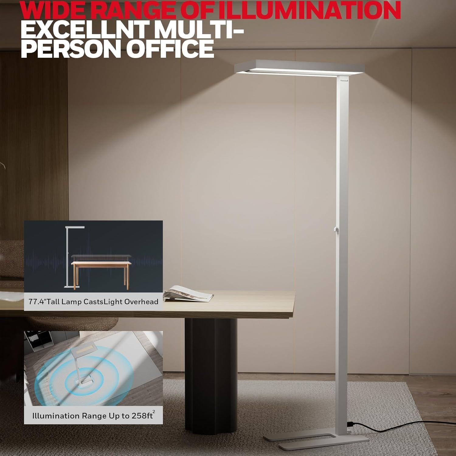 Honeywell 155W LED Floor Lamp - 16000LM Eye-Care Light for Home Office, 4000K Natural Daylight, HWL-02E MAX, Lighting Range <258ft