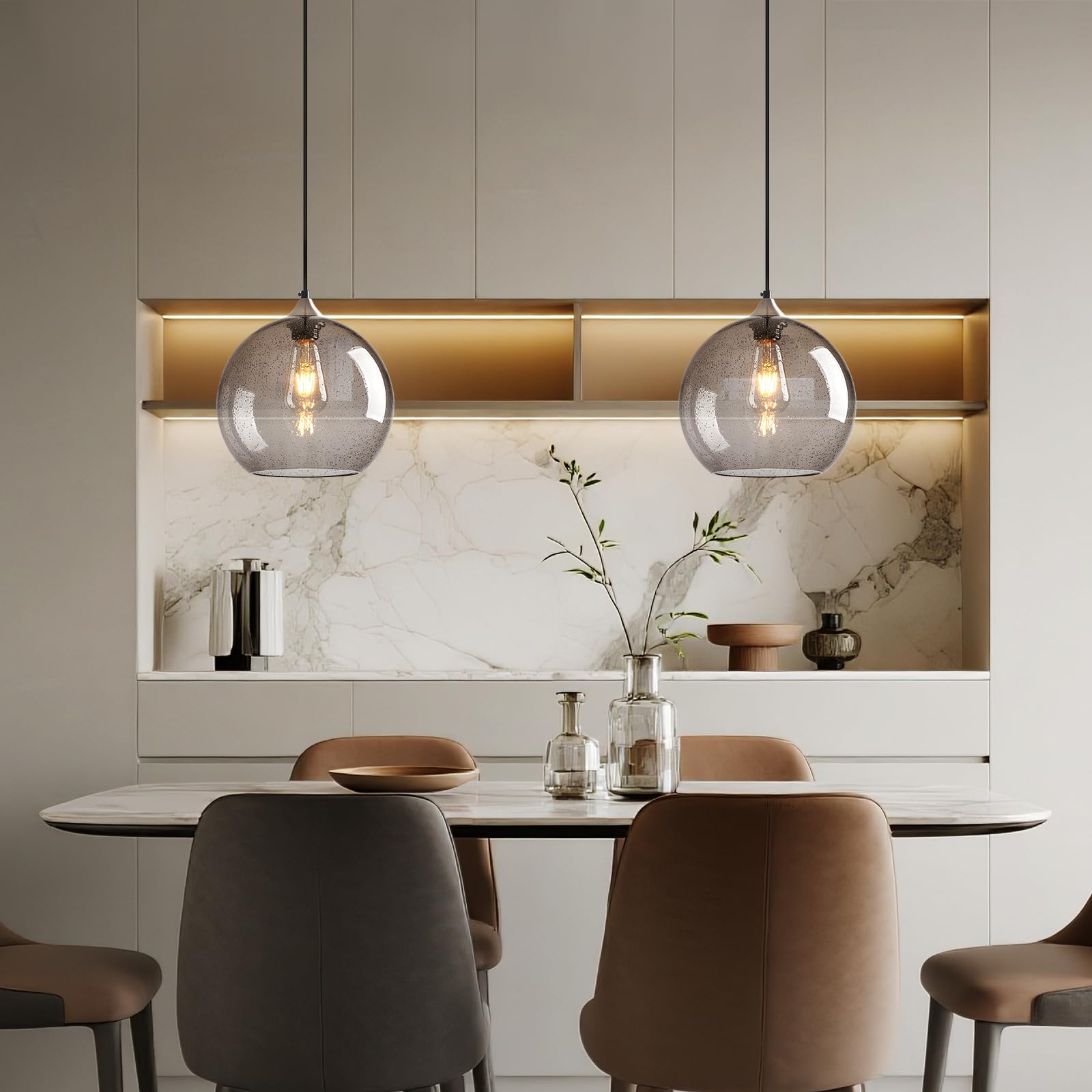 Lbsqj Light Grey Glass Pendant Lights Kitchen Island Globe Pendant Light Fixtures Modern Pendant Lighting For Bedroom Living Dining Room Light Fixture (9.84 In  3 Pack)