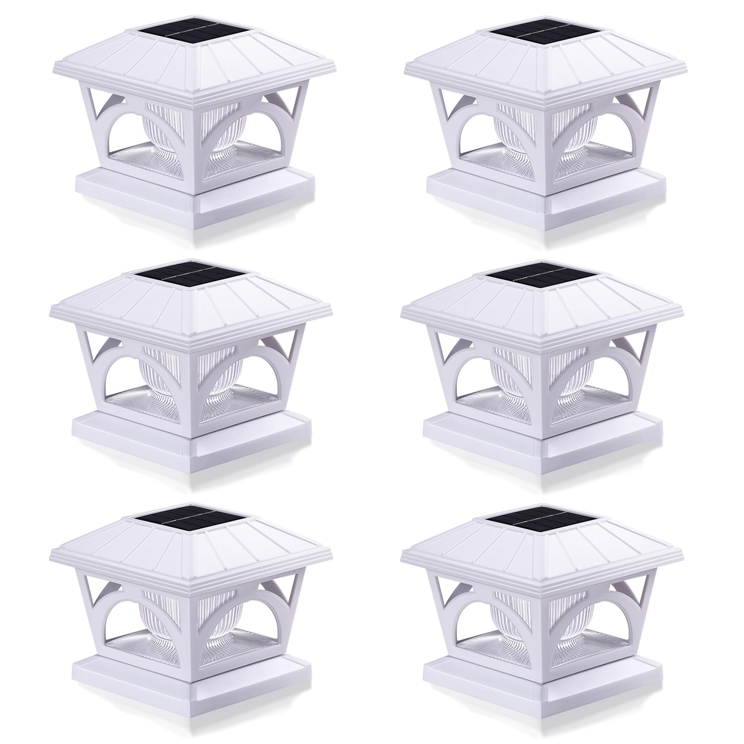 AEFRELEOHT Solar Post Cap Lights, 20 Lumens, 3 Modes, 6 Pack, White, Model SL1680