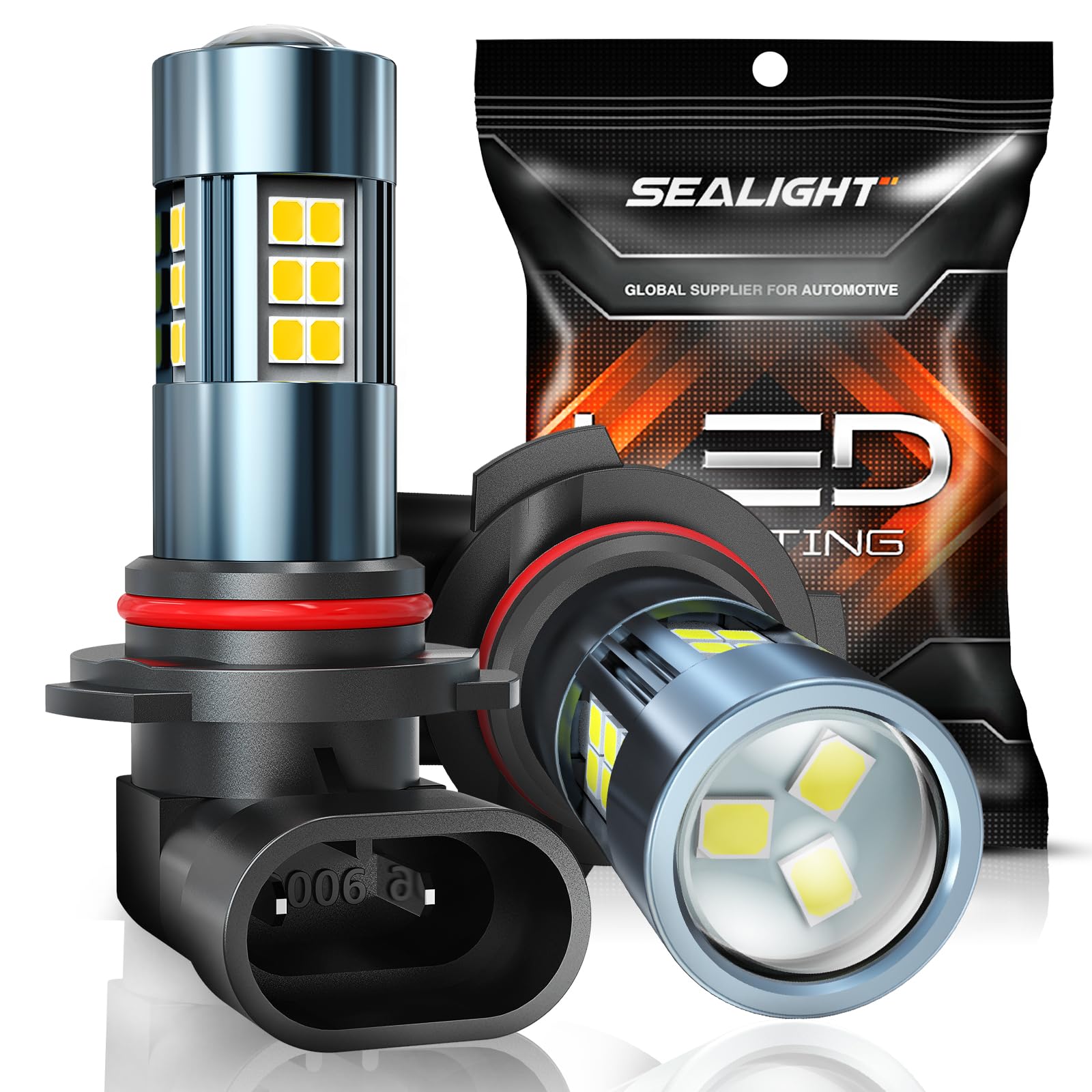 SEALIGHT 9006/HB4 LED Fog Light Bulbs, 6000K Xenon White, 360° Illumination, Plug-and-Play, Pack of 2