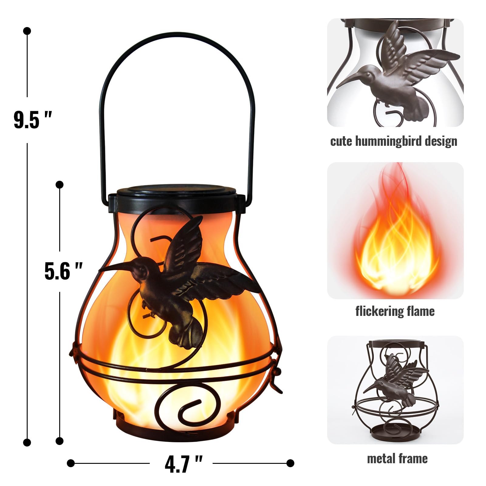 X-PREK 2 Pack Solar Lanterns - Waterproof Flickering Flame Lights, Brown Metal, Hanging Design for Patio Garden Decoration