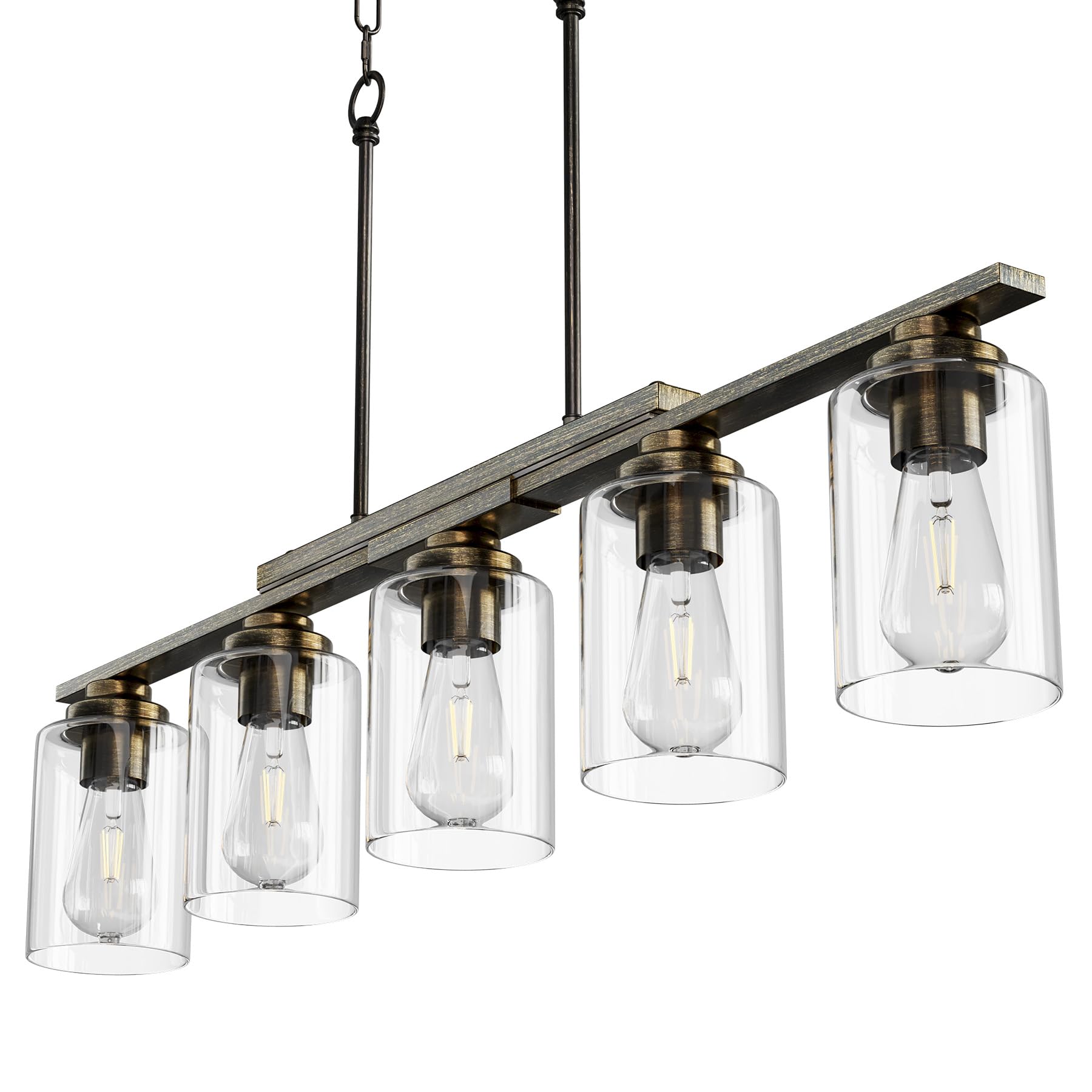 VONLUCE 5-Light Kitchen Island Lighting Fixture, Antique Black Glass Shade, Adjustable Rods, ETL Certified Chandelier for Dining Room