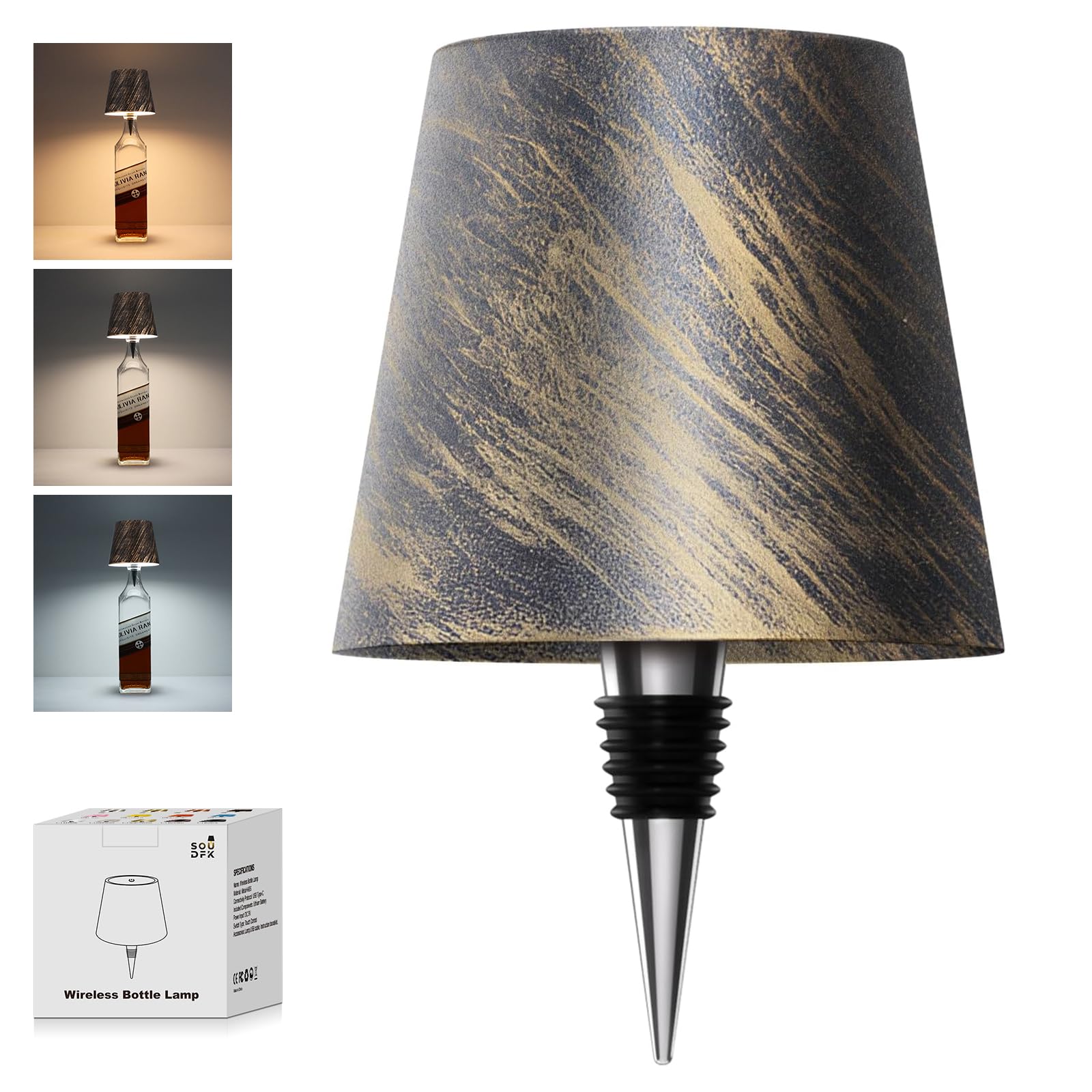 SOUDFK Wireless Bottle Lamp, 2025 New 3 Color Rechargeable Wine Bottle Lights for Bars Restaurants (Bronze, 1PC)
