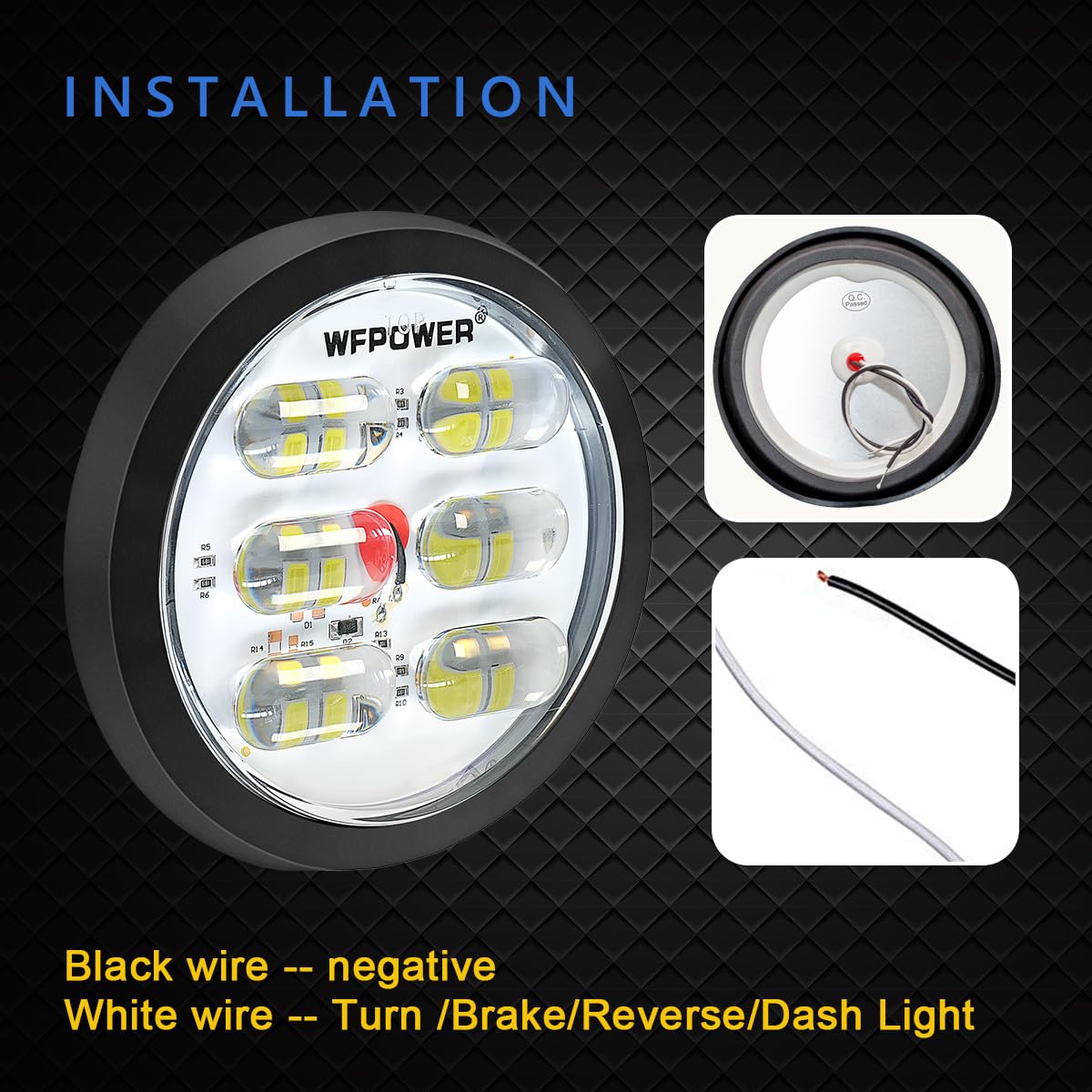 Wfpower Led Trailer Tail Light, 2 X White 4 Inch Super Bright Round Trailer Lights, Waterproof Flush Mount Tail Lights Turn Rear