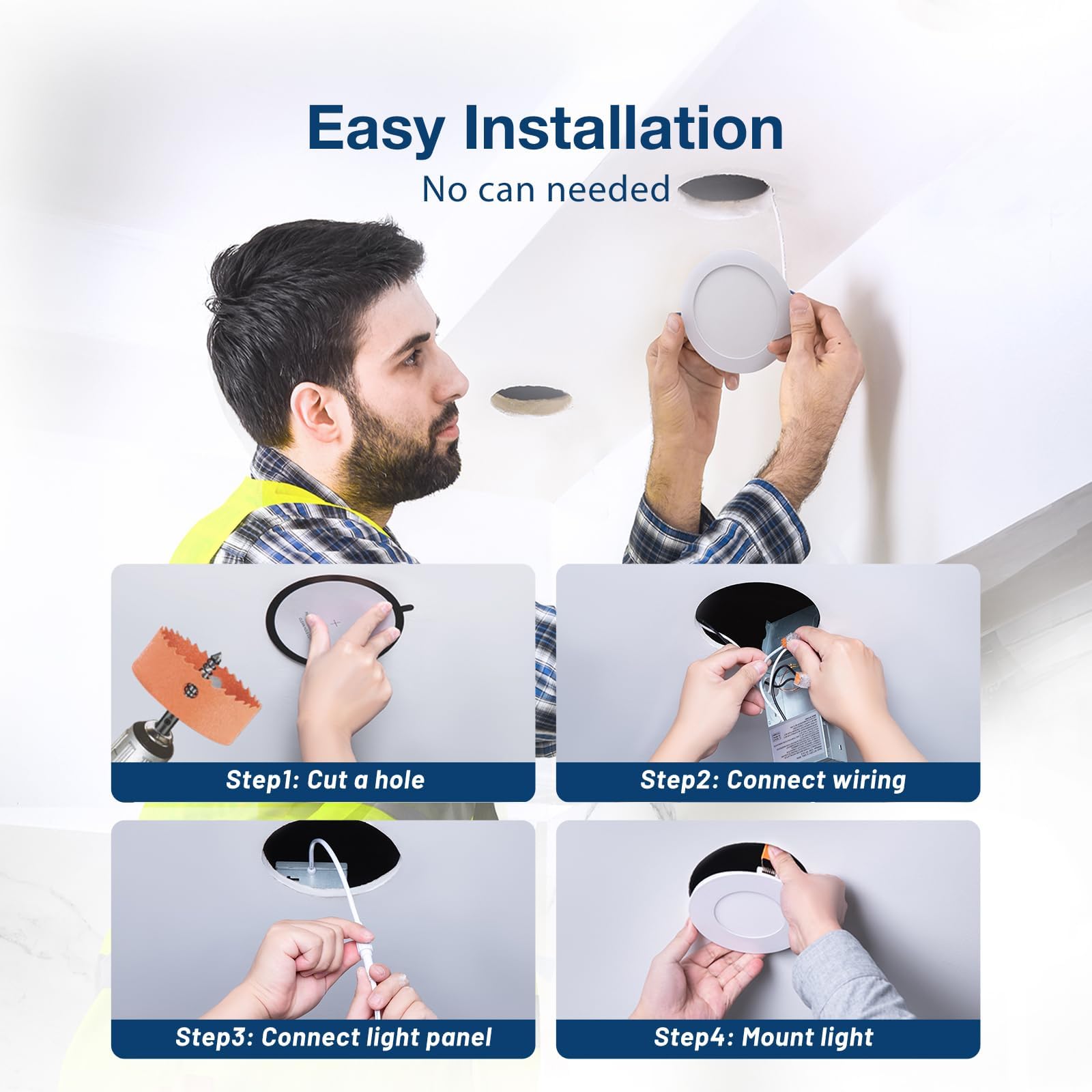 Amico 6 Pack 4 Inch 5Cct Ultra-Thin Led Recessed Ceiling Light With Junction Box, 2700K/3000K/3500K/4000K/5000K Selectable, 11W