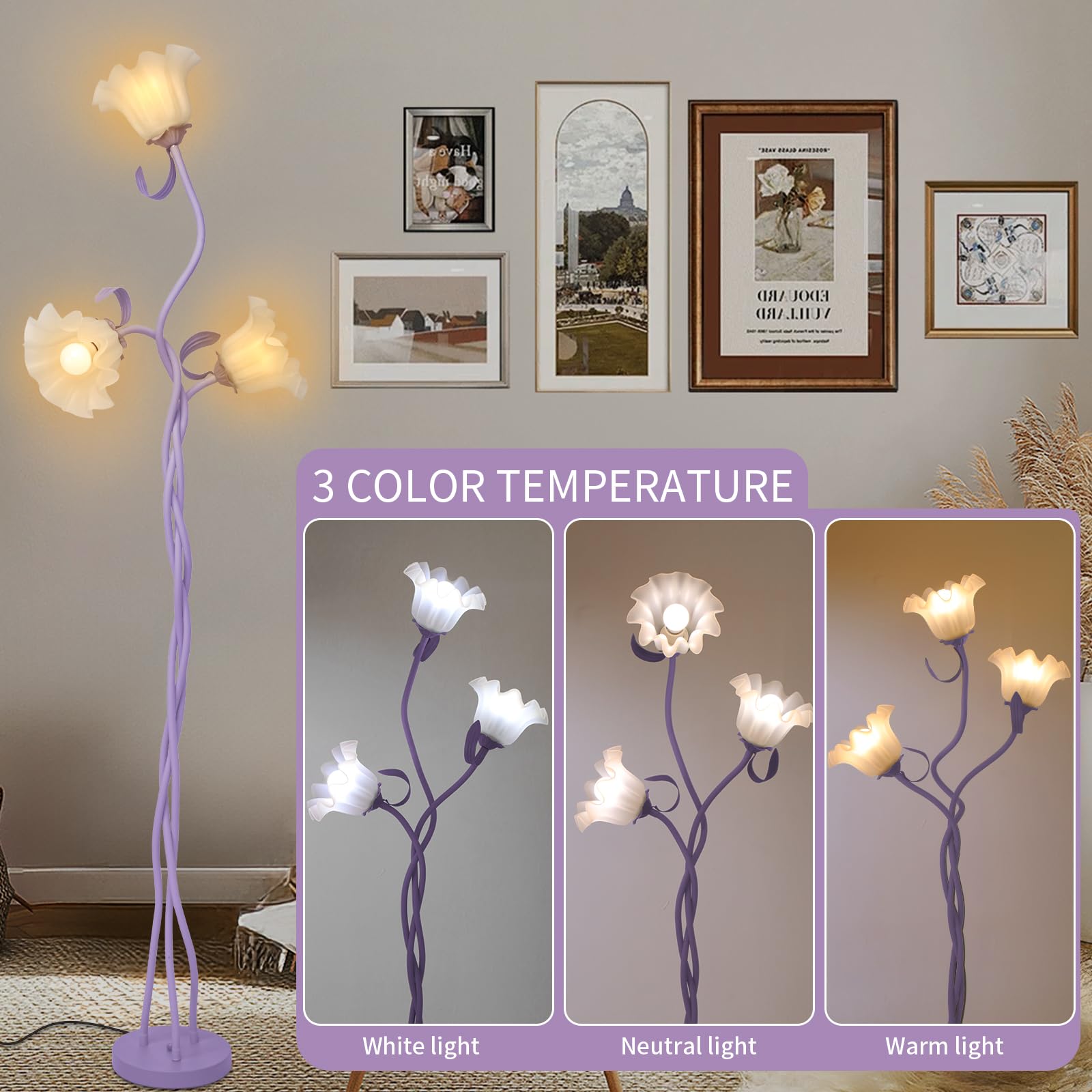 Fuzzbopn Flower Floor Lamp For Living Room, Tall Cute Reading Lamp With Flexible Neck Shaft For Bedroom Decor, Modern Corner Flo