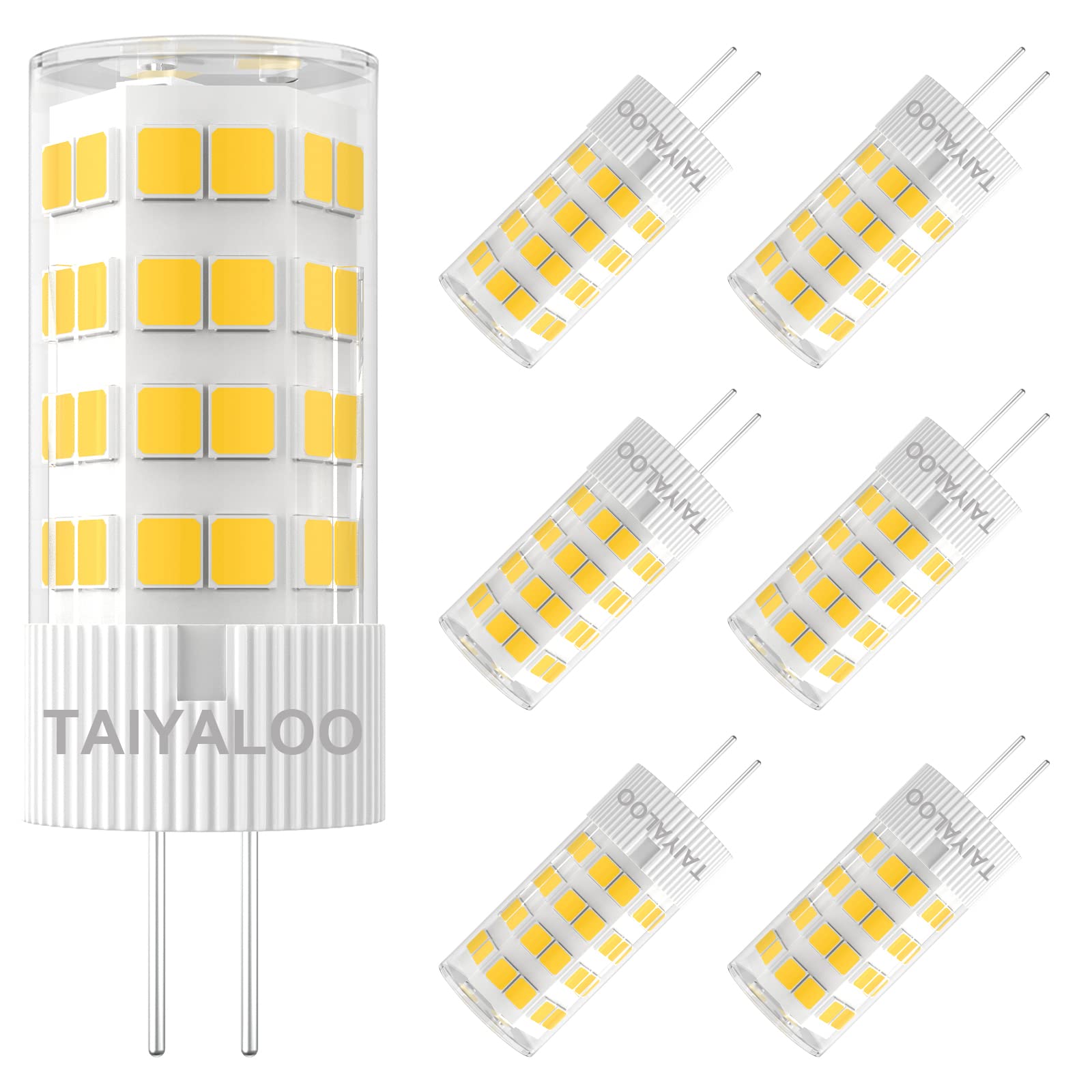 TAIYALOO G4 LED Bulb 5W 4000K Natural White Bi-Pin T3 JC Type 12V AC/DC 6 Pack