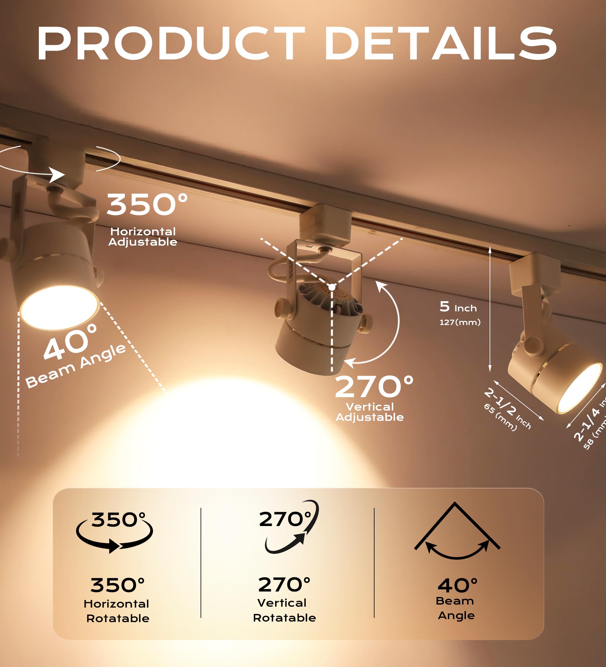 CLOUDY BAY Dimmable LED Track Light Head, 8W 4000K Cool White, Adjustable Tilt, Aluminum, Pack of 6