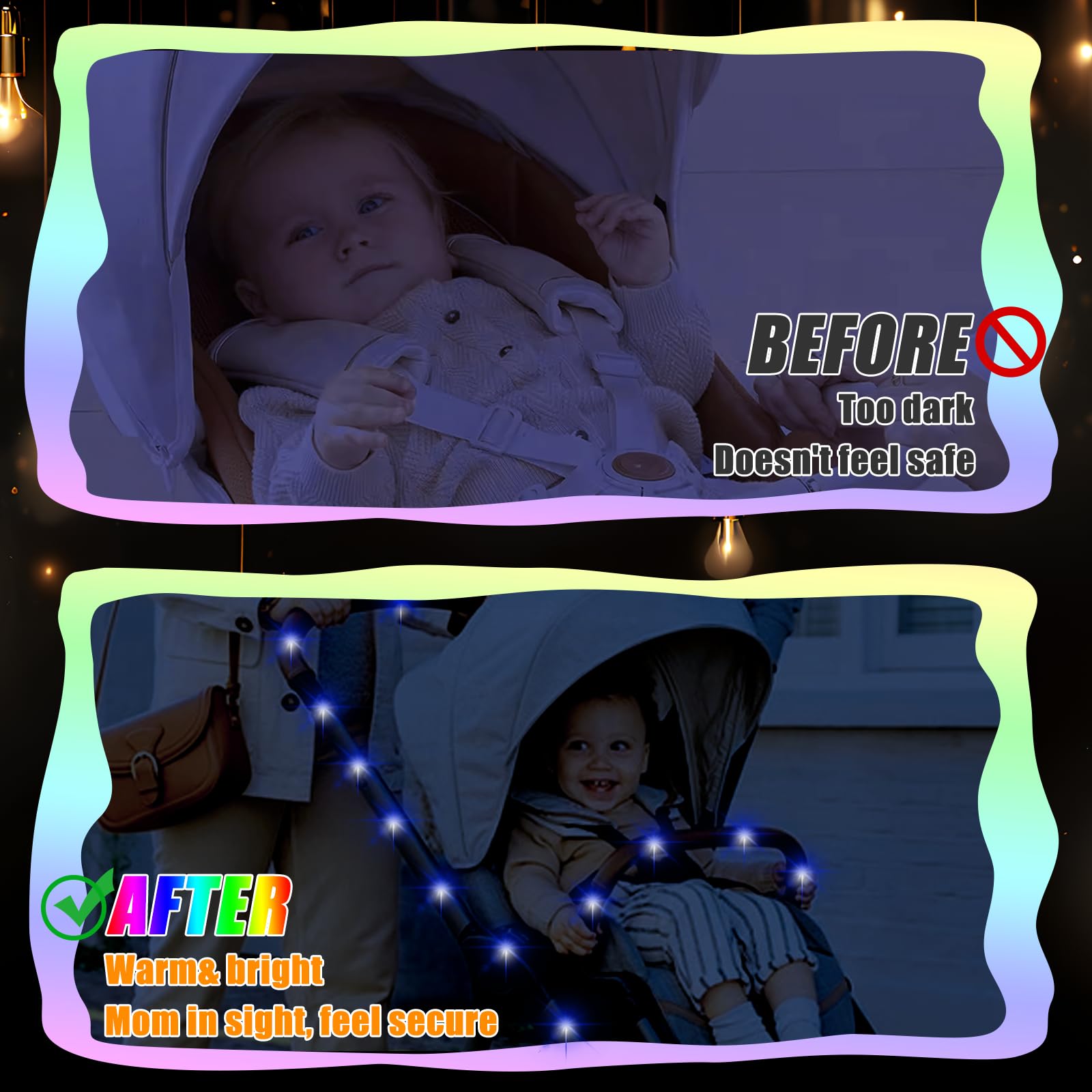 Qlonn Stroller Lights - 16.4FT Waterproof LED String Lights, 50 LEDs, 8 Modes, Remote Control, Blue, Model SL-01