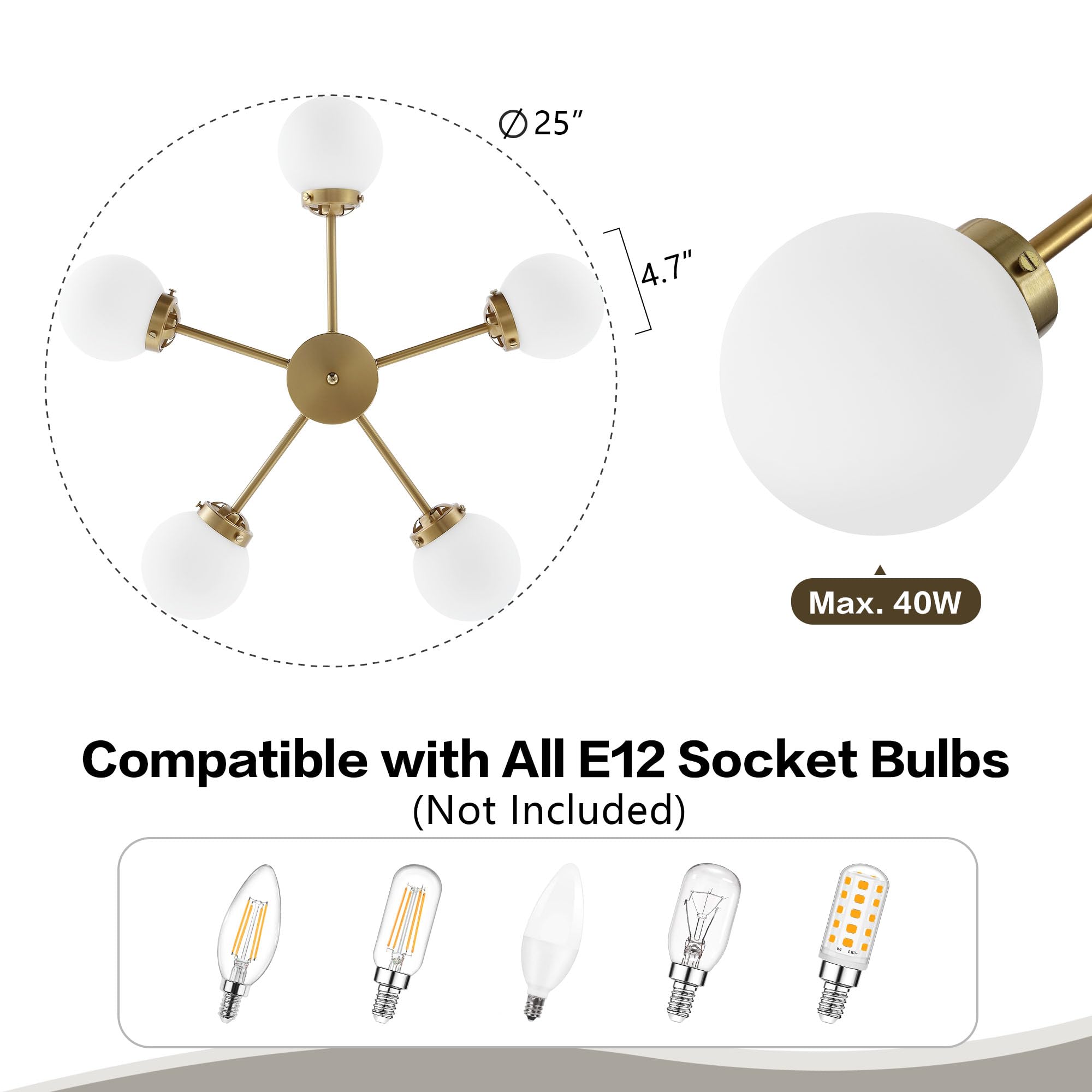 WINGBO 8-Light Sputnik Chandelier, Modern Gold Pendant with Opal White Glass, Adjustable Height for Kitchen, Living Room, Dining Room, Bedroom