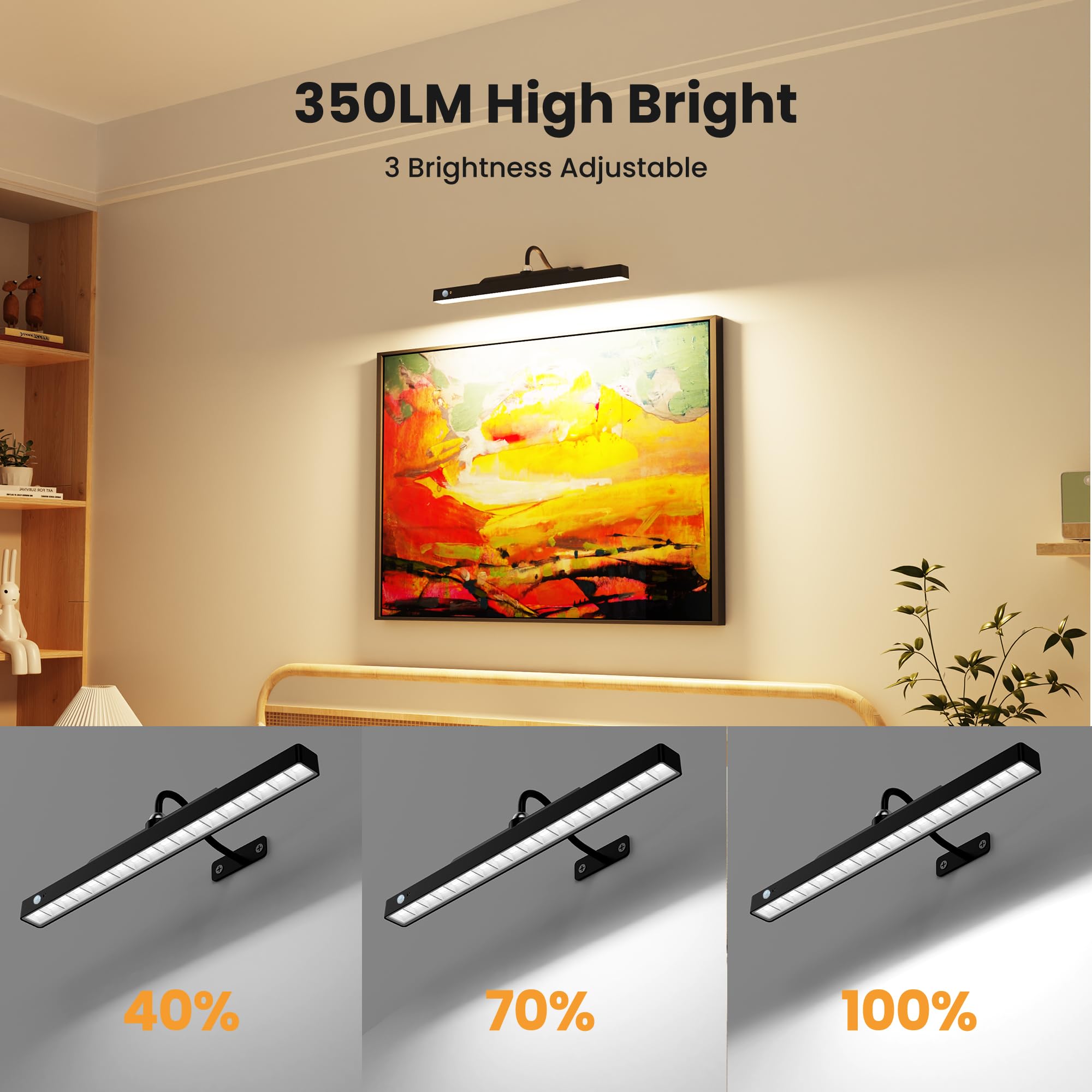Kryoza Picture Light - Wireless Dimmable Art Light, 16in , Metal, Black, Battery Operated with Remote Control