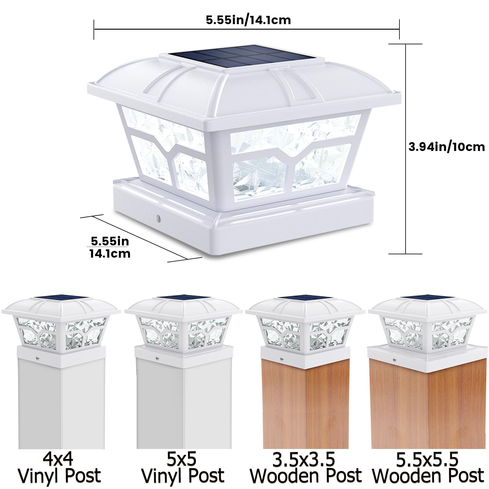 SIEDiNLAR Solar Post Cap Lights Outdoor 2 Color Modes 8 LEDs for 4x4 5x5 6x6 Posts Fence Deck Patio Decoration Warm & Cool White