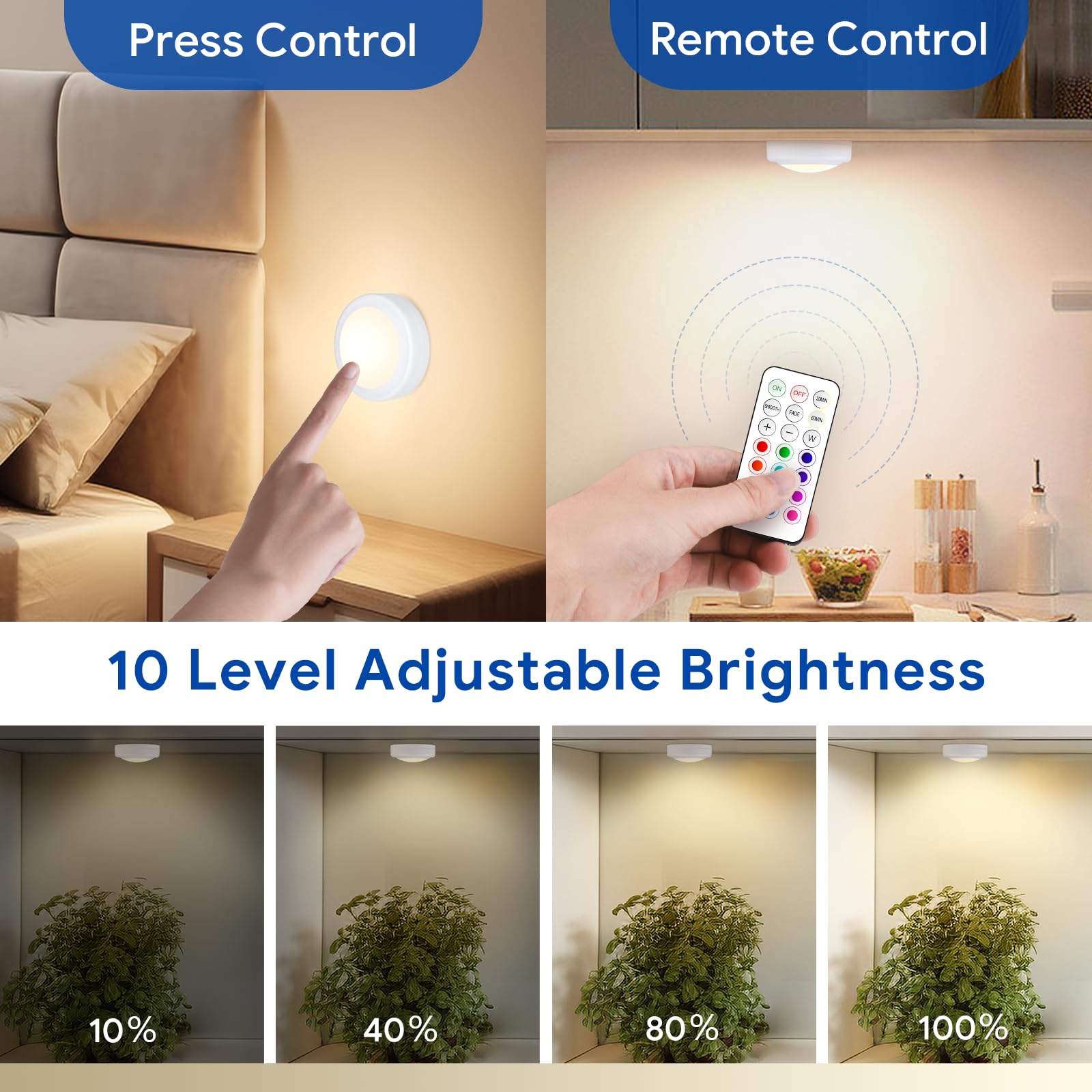 Yiliaw Led Puck Lights With Remote Control, Aa Battery Operated Lights, 12 Color Closet Lights Under Cabinet Lighting, Push Ligh
