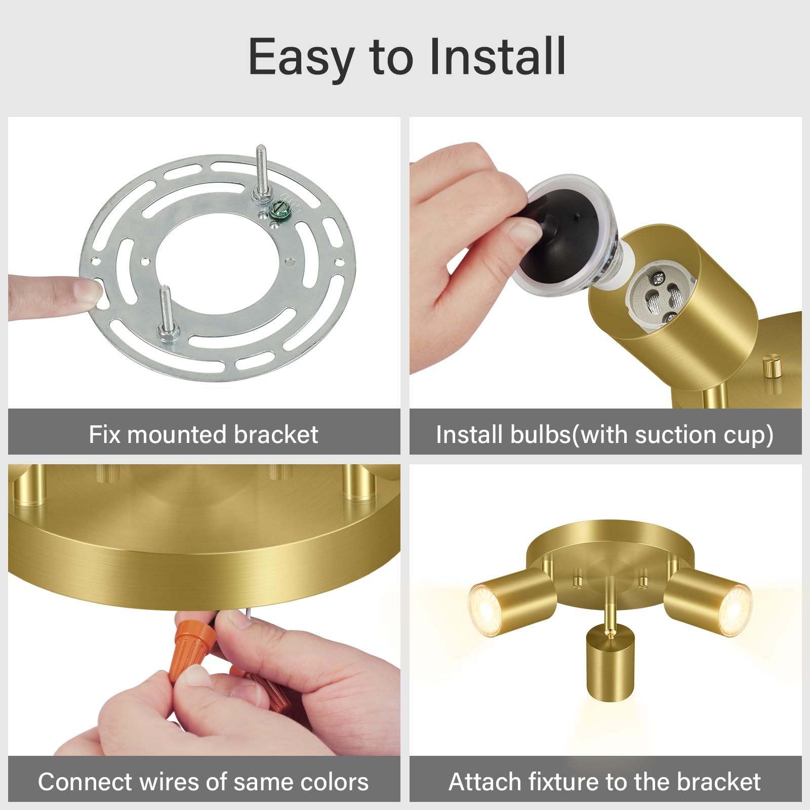 BoostArea LED Track Lighting Kit, 3 Light, Gold, Metal, Model C0303, Rotatable Heads for Kitchen, Living Room, Bedroom