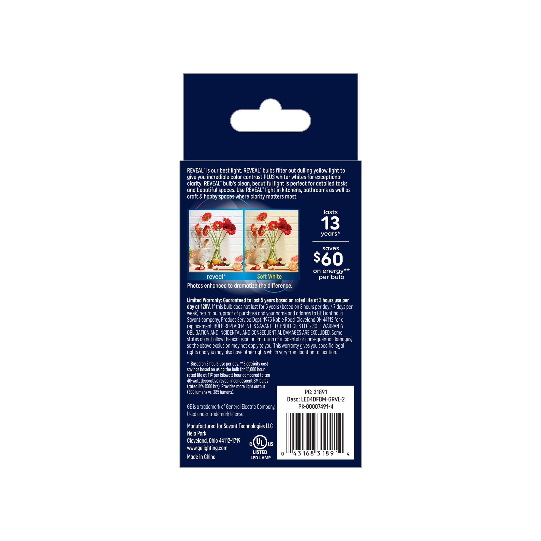 GE Reveal LED Light Bulbs, 40W Equivalent, Decorative Glass, Dull Yellow, 8 Pack, Model 31891