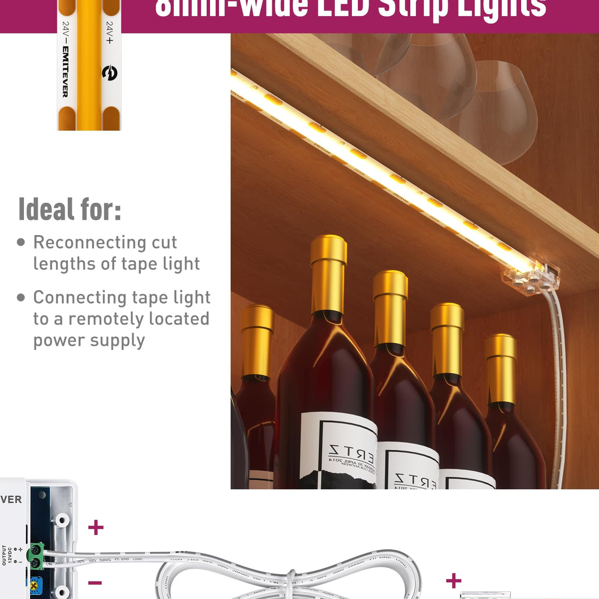 2 Pin Led Fan EMITEVER LED Strip Connectors,2 Packs LED Tape Light Connector 2 Pin ...