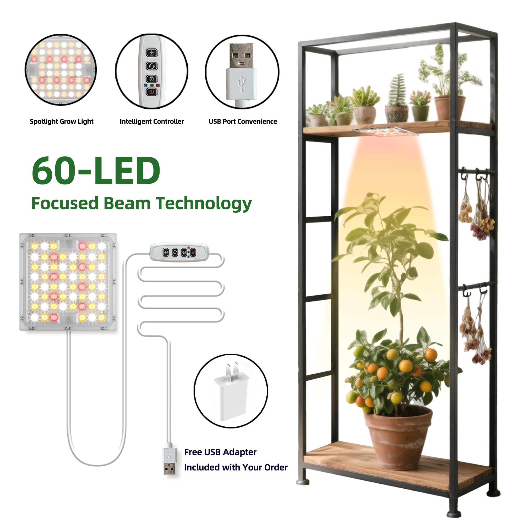 Spotlight Grow Light - 3500K Warm White, Dimmable Full Spectrum with High PPFD | Optical Lenses for Focused Beam, Stick-on Grow