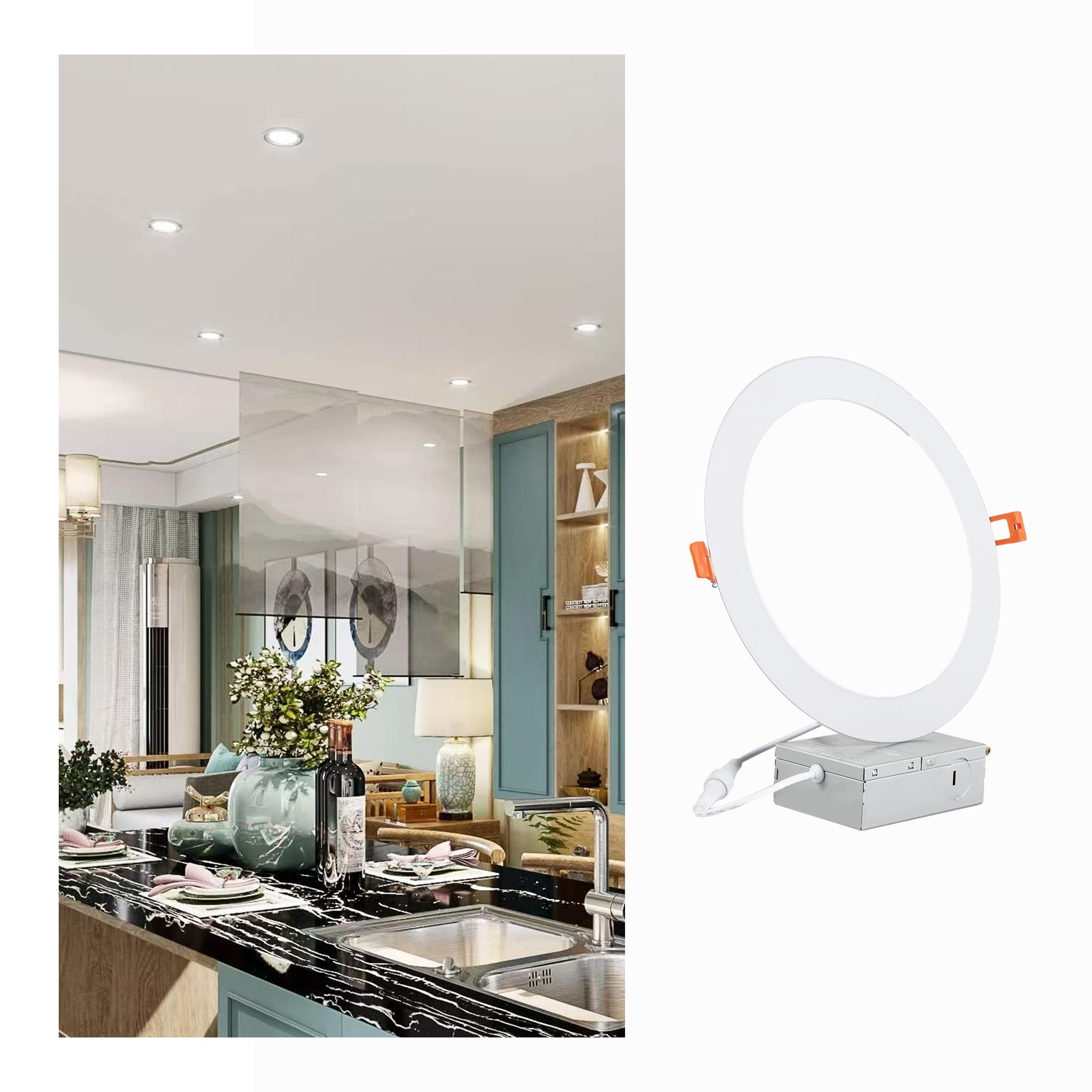 JARLSTAR 8 Inch LED Recessed Light, Ultra Thin, 6000K Daylight, 18W, Aluminum, Model JSTPRWN-18-6-1, 