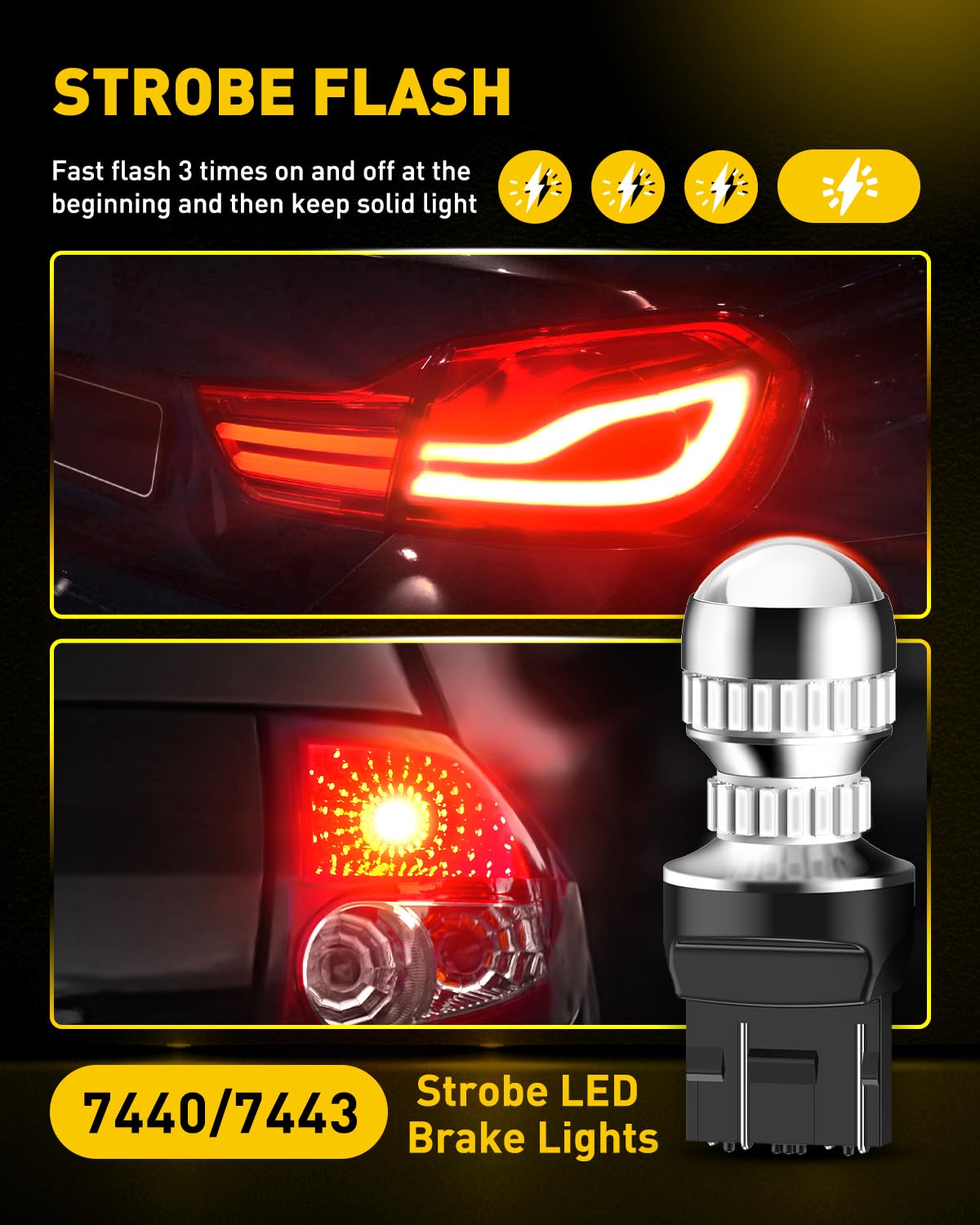 AUXITO 7440 7443 LED Strobe Brake Light Bulbs, Red Flashing Stop Lights, Super Bright, Pack of 2