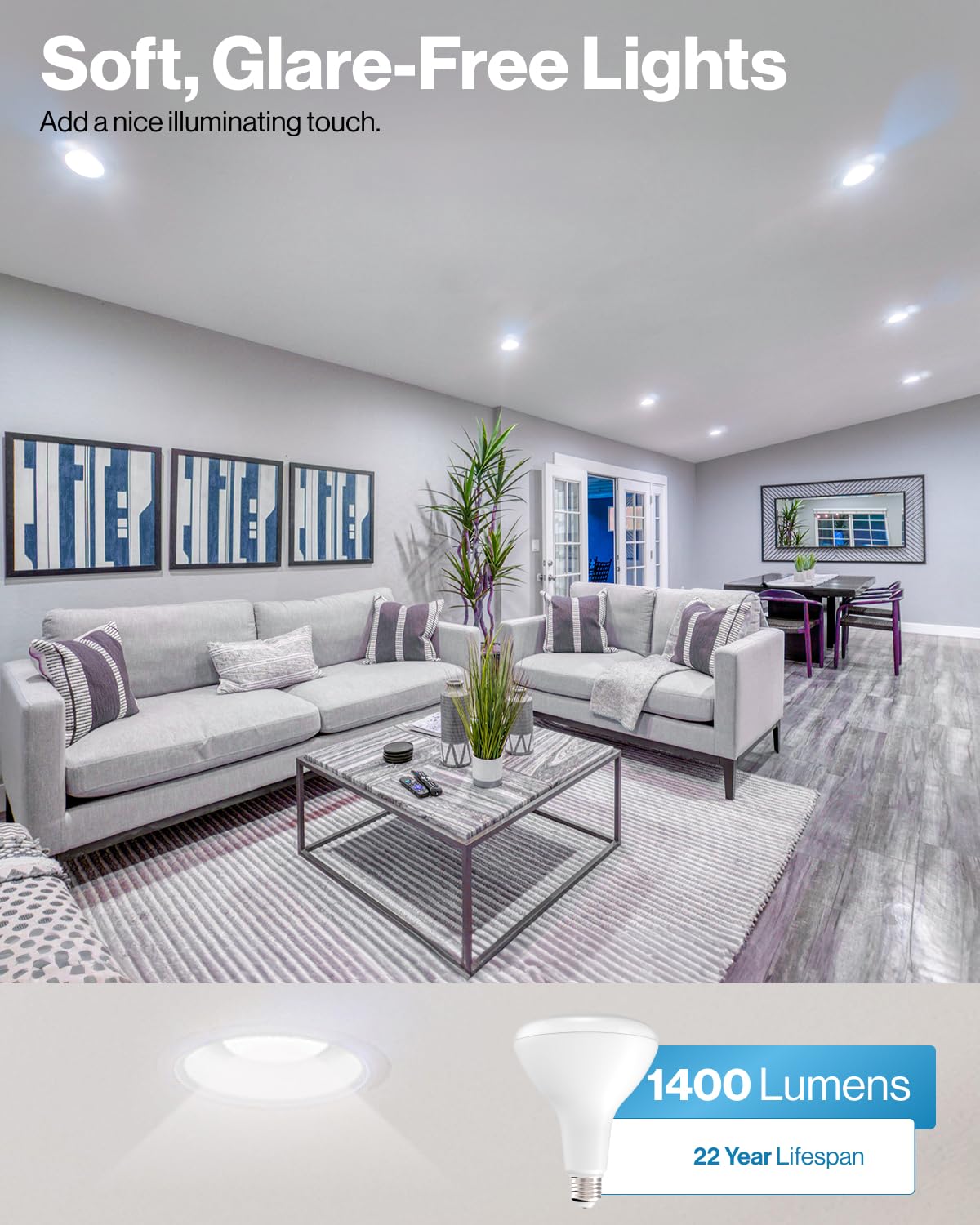 Sunco Lighting BR40 LED Bulbs, Dimmable 6000K Daylight, 100W Equivalent, 1400 LM, E26 Base, 8 Pack - Flicker-Free Indoor