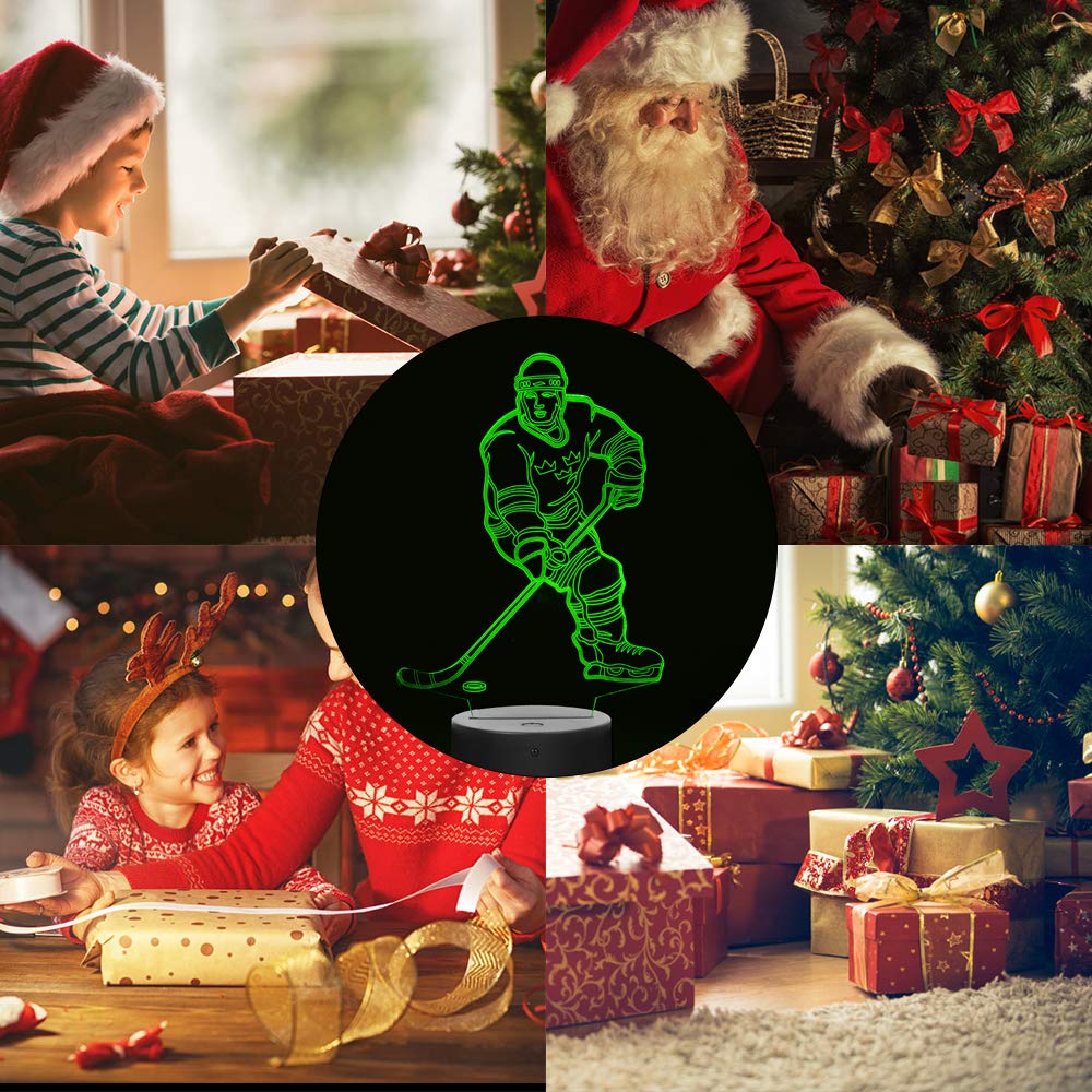 Ticent Hockey Player Night Light, Hockey 3D Lamp Lighting Lights For Kids 7 Led Color Changing Touch Table Desk Lamps Cool Toys