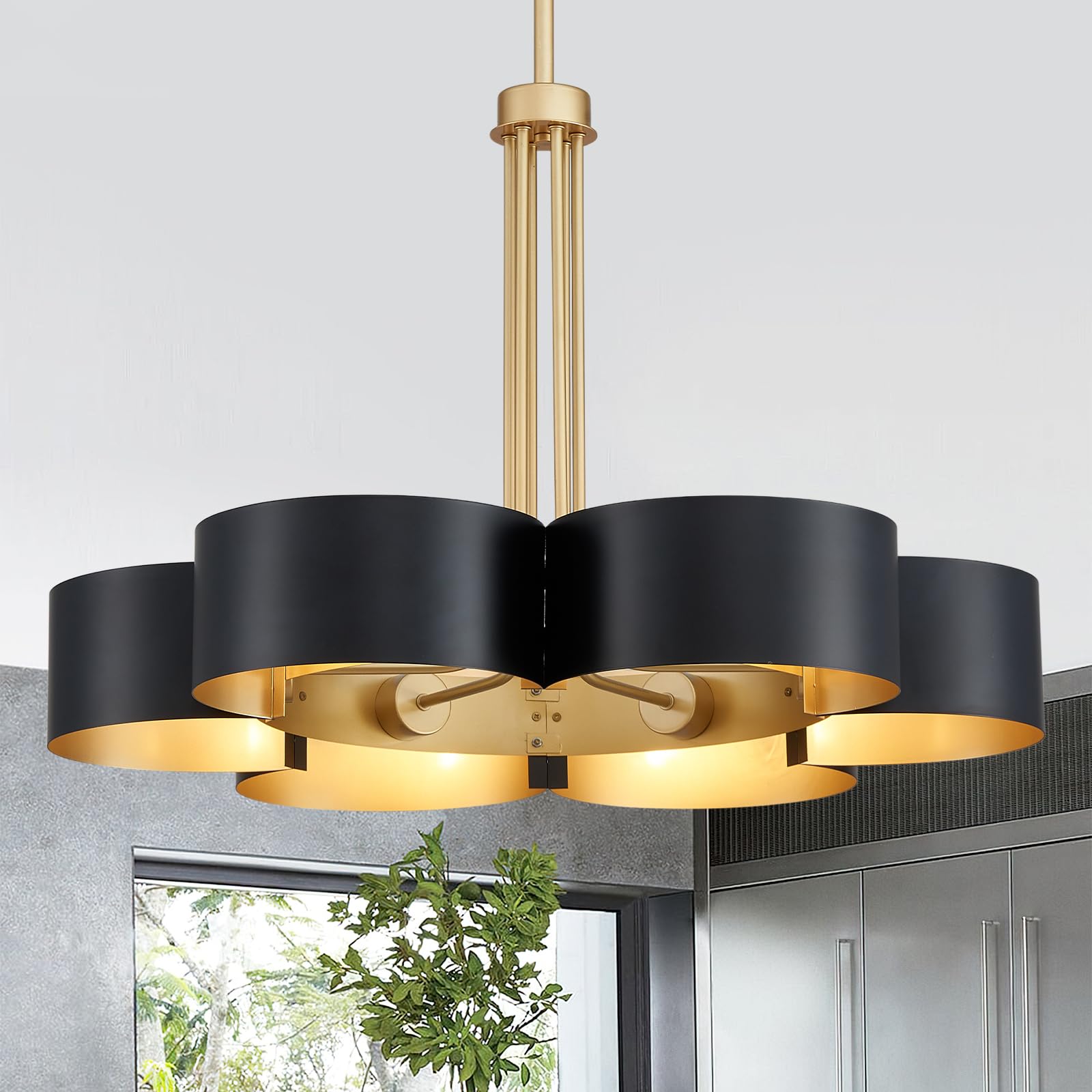 Avzkcy Modern Black Chandelier - 6-Light Ceiling Light - Height Adjustable Pendant Light for Living Room, Dining Room, Hallway -