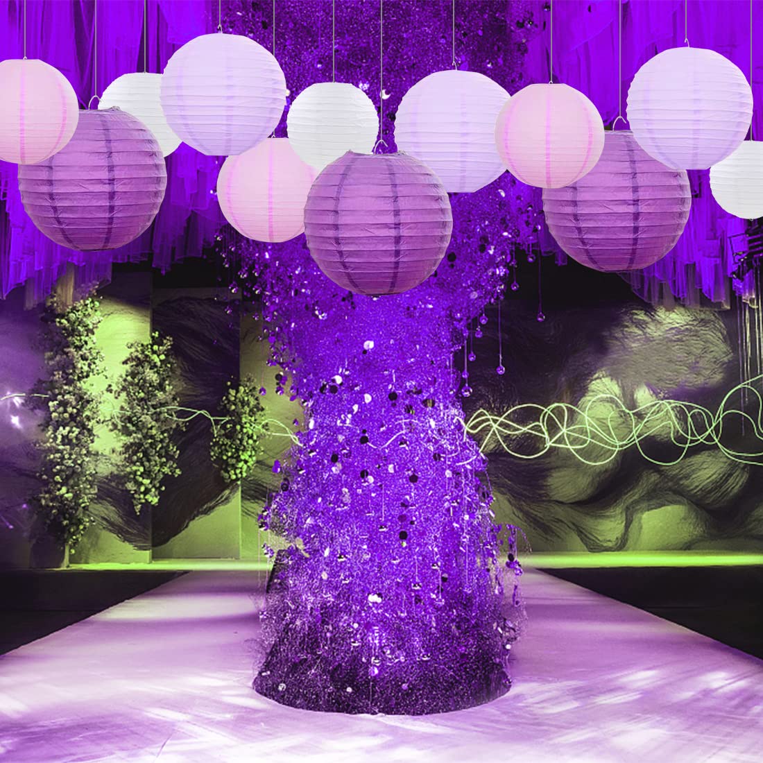 Famolay Purple Paper Lanterns 12 Pcs Assorted Size Of 6'' 8'' 10'' 12'' Chinese Round Paper Hanging Decorations Ball Lanterns La