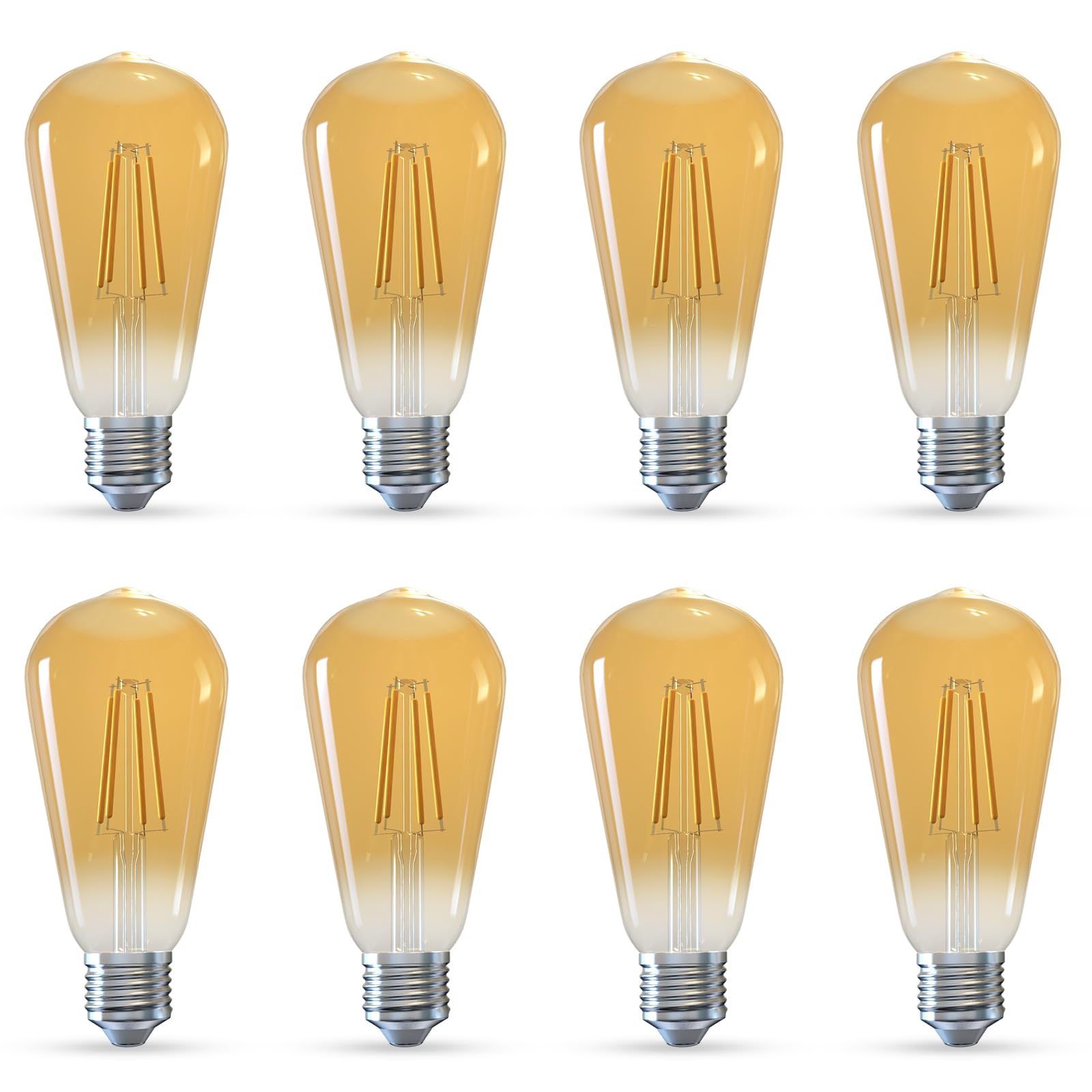 Jensense E26 LED Edison Bulbs 7W Dimmable 800 Lumen 2300K Warm White Amber Glass 8 Pack