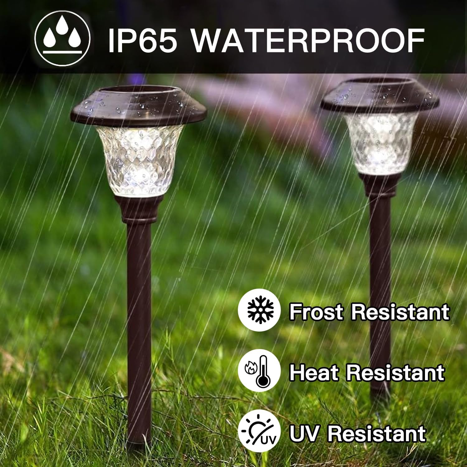 BEAU JARDIN Solar Pathway Lights 8 Pack, Color Changing Waterproof Metal & Glass, Bronze, Model BG292