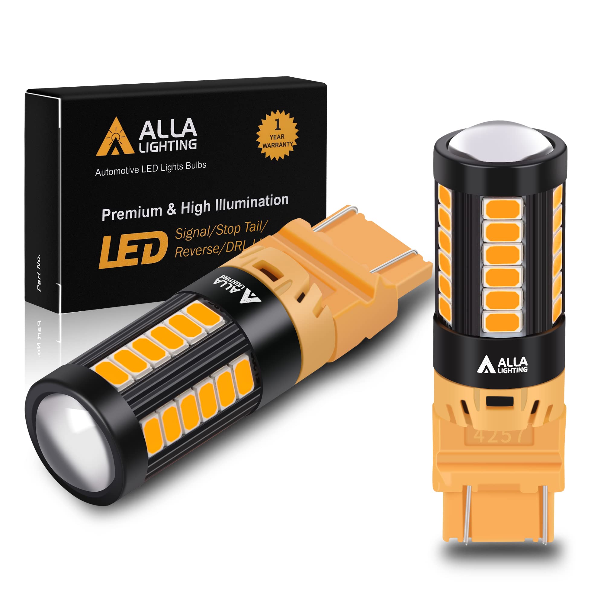 Alla Lighting 4257Na 4257 Led Bulbs Turn Signal Lights Replacement Super Bright 12V Blinker Lamps, Amber Yellow