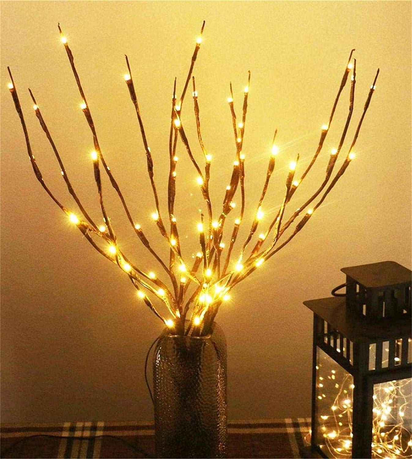 MENCH Branch Lights, 6 Pcs Warm White USB & Battery Powered, 8 Flashing Modes, Indoor/Outdoor Decor, Model BL06WW