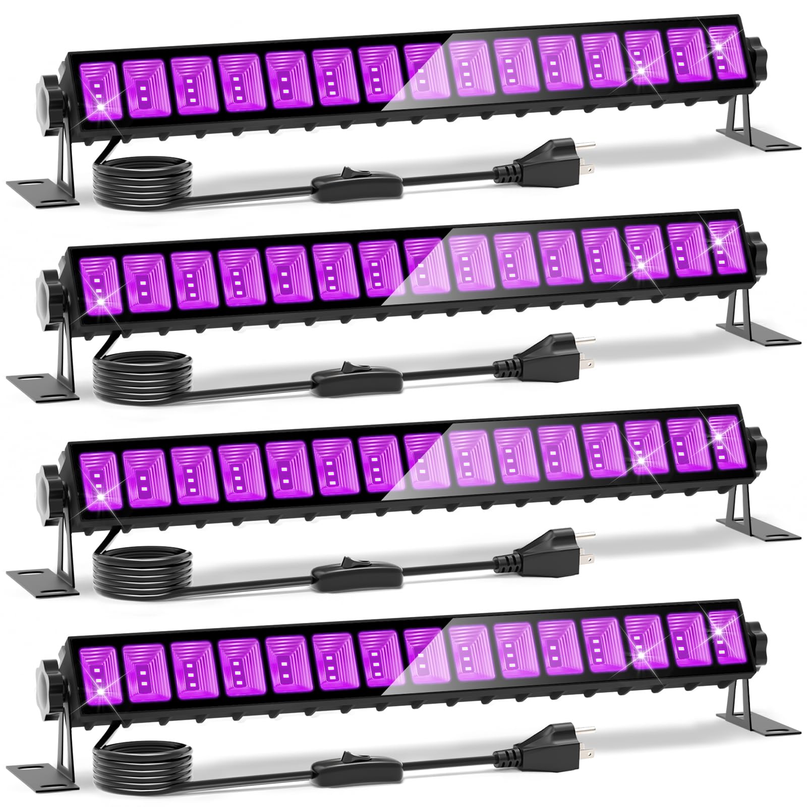 4 Pack Led Black Lights, Blacklight Bars With Plug+Switch+6Ft Cord, Light Up 24X24Ftx4, Ip66 Waterproof Blacklight For Glow Party, Fluorescent Poster, Body Paint, Halloween Decorations, Bedroom, Stage