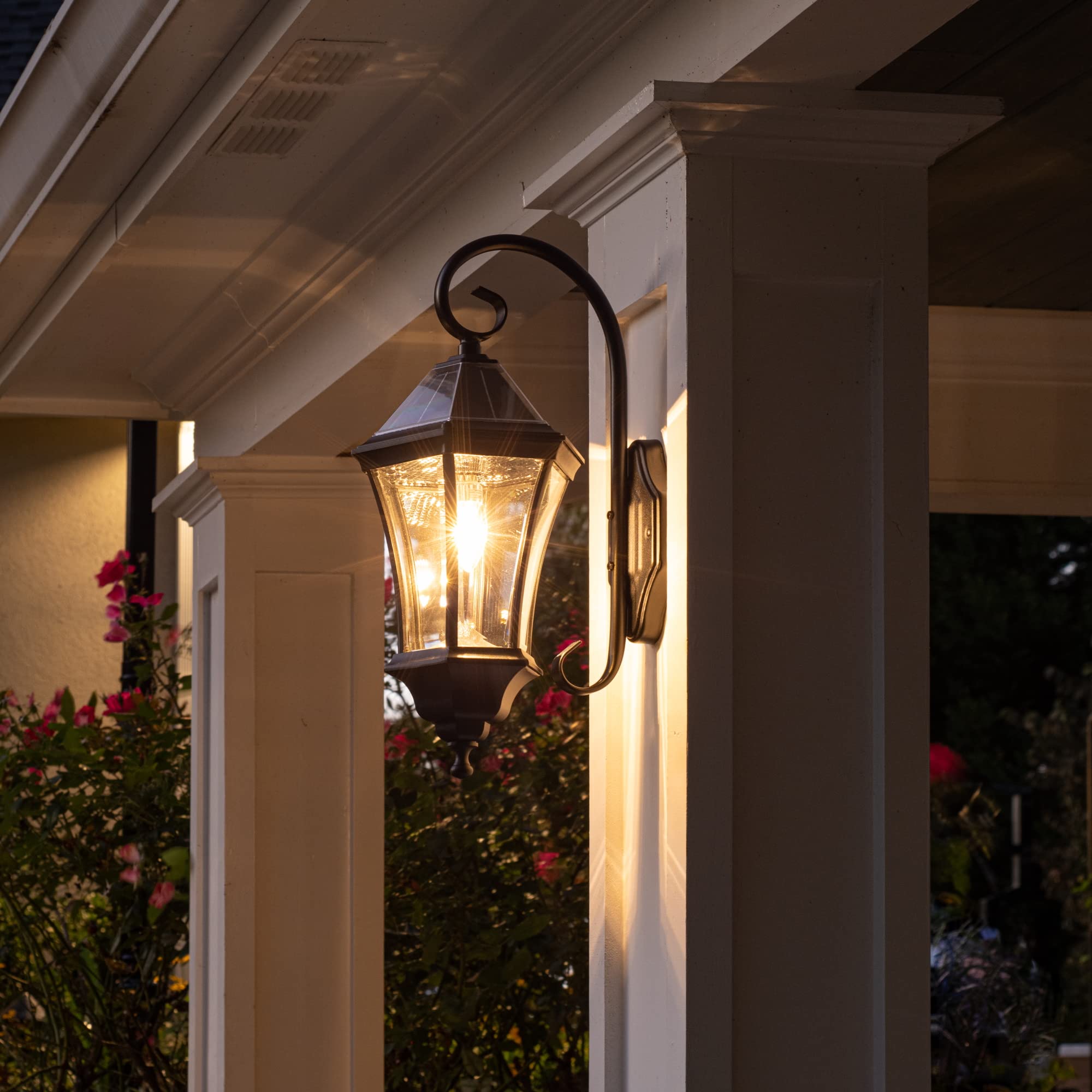 Gama Sonic Victorian Solar Wall Light, 150 Lumens, Cast Aluminum Sconce, Black, Model 94BM50010