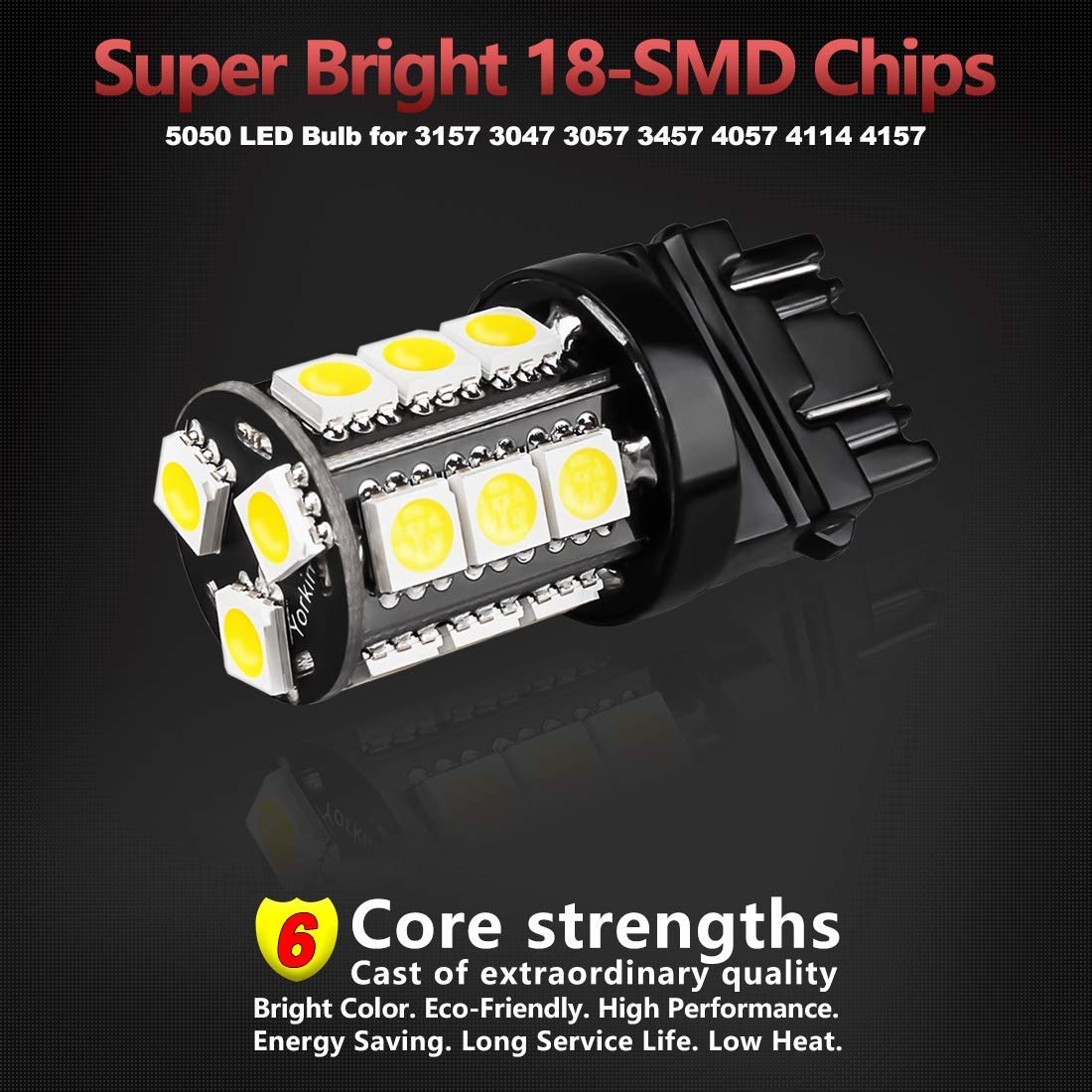 Yorkim LED Light Bulbs, Super Bright, 3157/3156 Size, White, Model 13, Pack of 10 for Brake and Reverse Lights