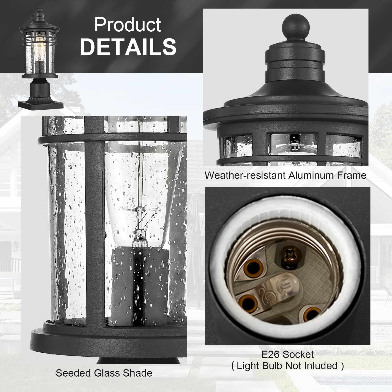 Darkaway Outdoor Post Lights - Waterproof Aluminum Lamp, Medium Size, Black, Model 6X20P BK, Ideal for Patio & Yard Lighting