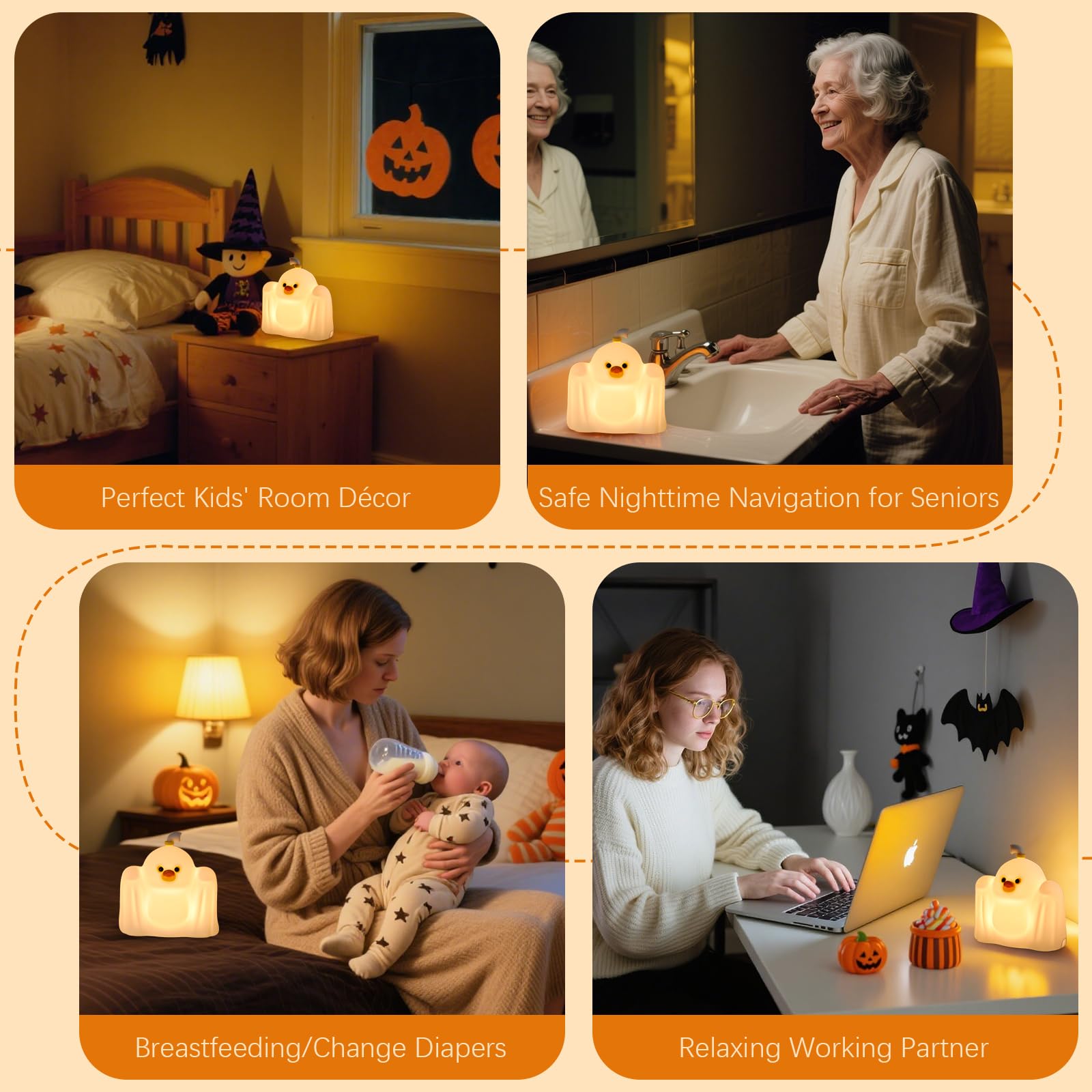 YR YRHH-PET Ghost Duck Night Light - Rechargeable Dimmable Silicone Lamp for Kids, Halloween Decor, Model A062