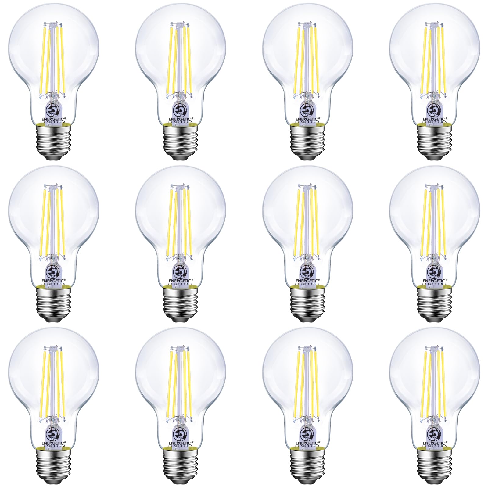 Energetic Dimmable Led Filament Light Bulbs Clear, 8W, 60 Watt Equivalent, Daylight 5000K, Classic Clear Glass, A19 Led Edison B