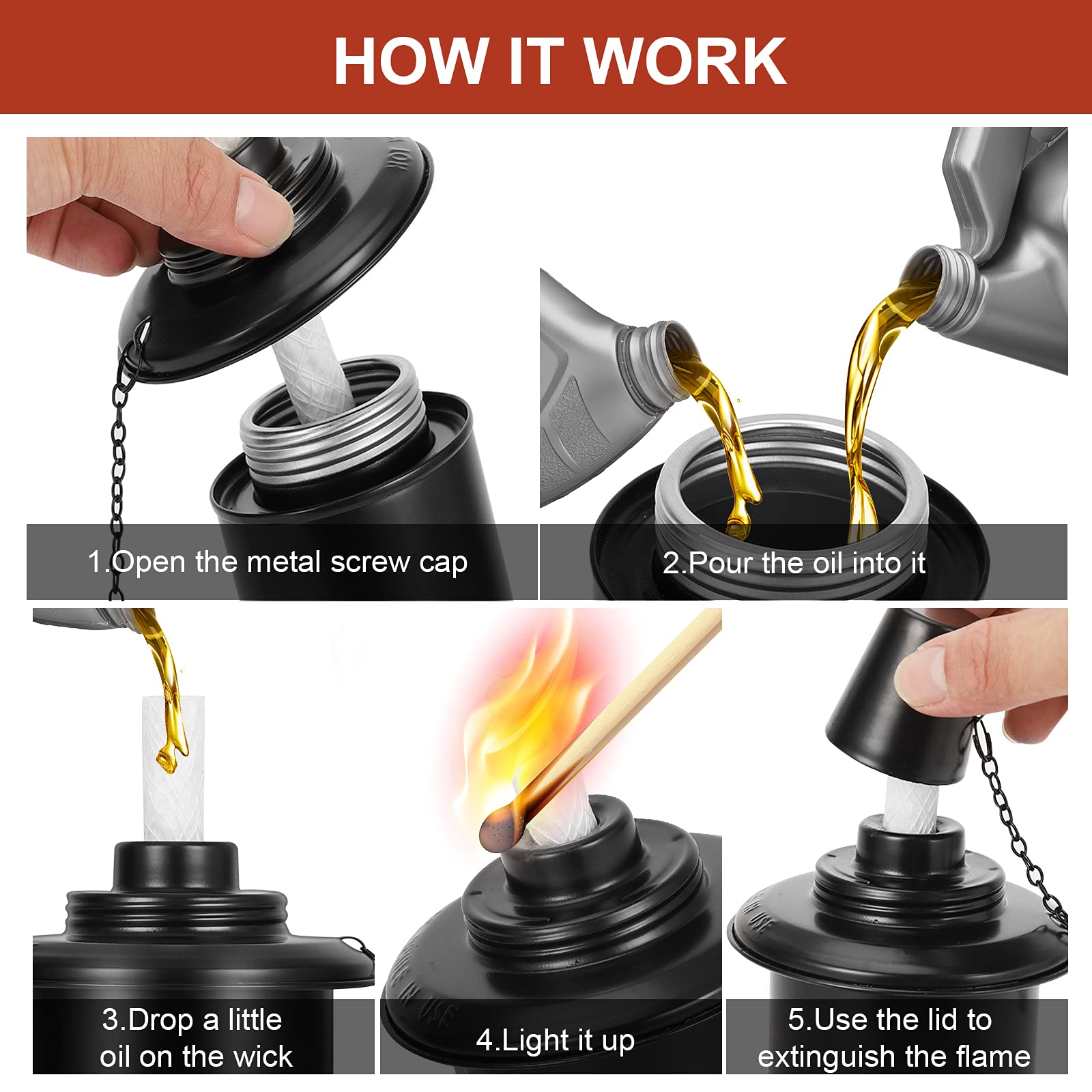 Nonley 8 Pack Torch Canisters 12 Oz - Metal Replacement Canister With Wicks For Outdoor Decor