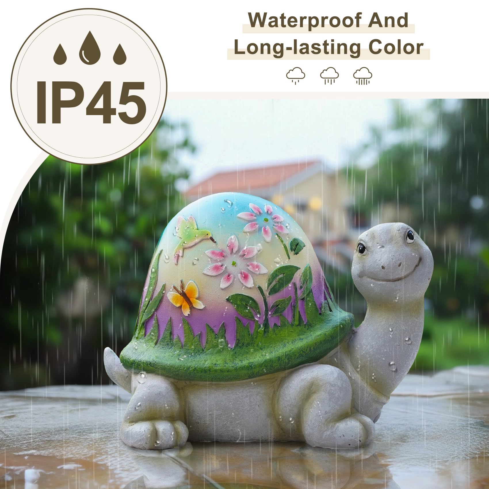 Mininova Solar Turtle Garden Statues With Hand-Painted Pattern Resin Sculptures Yard Decorations For Outside Outdoor Patio Porch