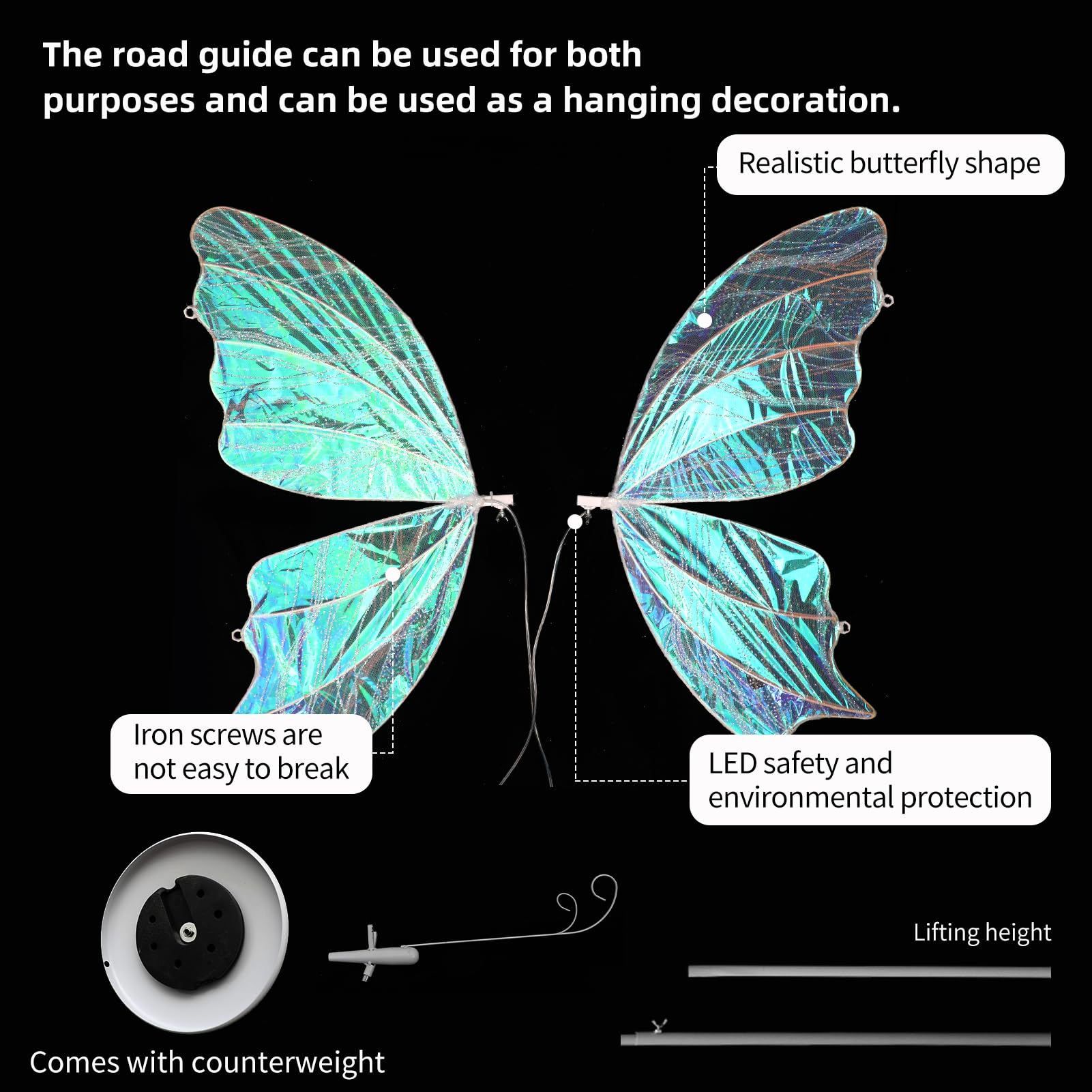 ECGOIOE Wedding Butterfly Floor Lamp, 60CM/24IN, Colored Silver, Iron Material, Creative Ceiling Hanging Decoration