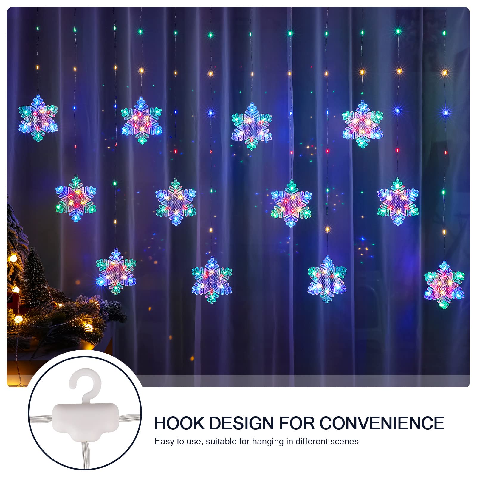 Bloomwin Christmas Fairy Curtain Lights 9.8Ft Snowflake Lights Usb Christmas Indoor Decorations 204Leds Twinkle Lights With Remote For Bedroom Xmas - Colorful