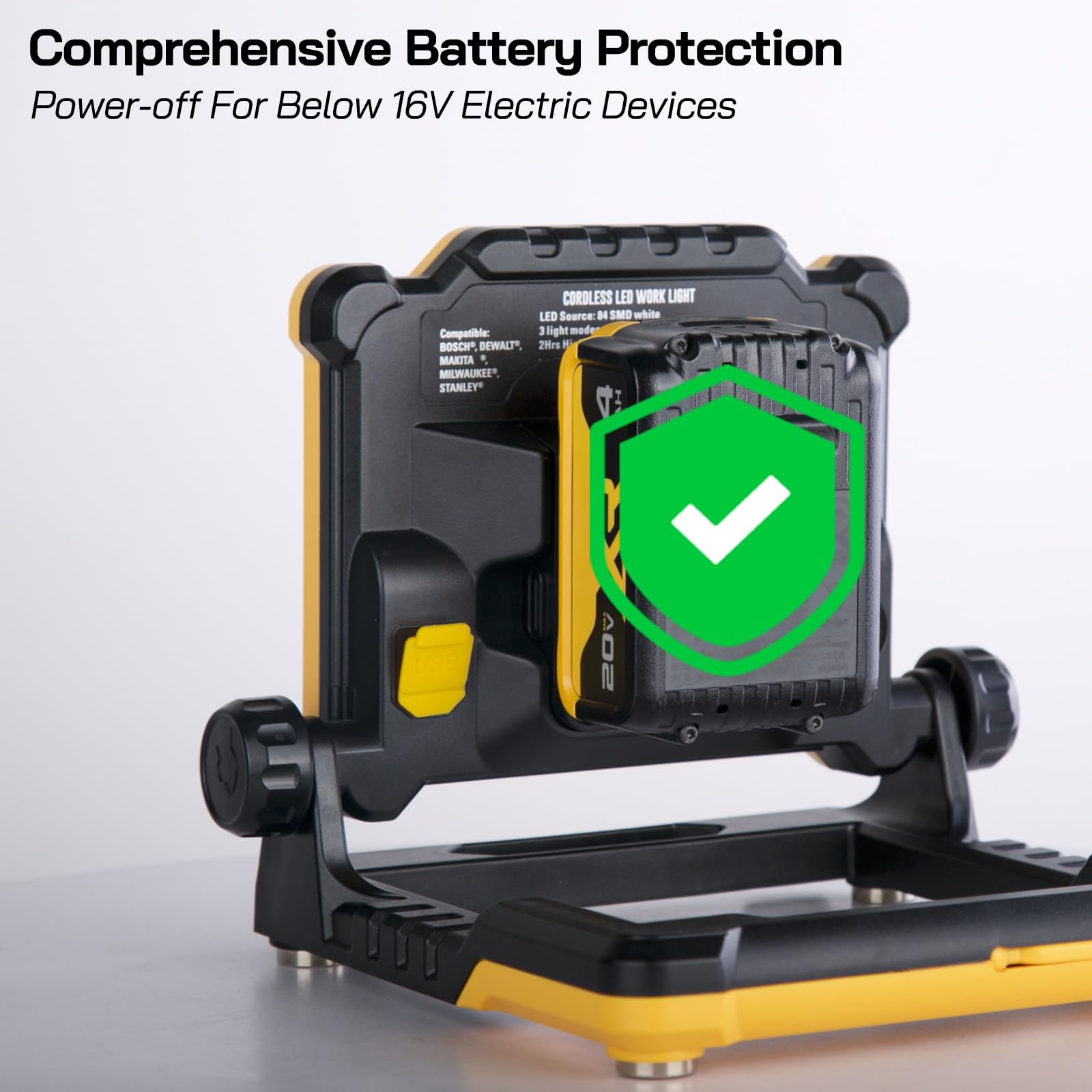 DAYATECH LED Work Light - Rechargeable Cordless 4000/2000/1000LM, Magnetic Base, Compatible with Dewalt & More, Yellow, ABS Plastic