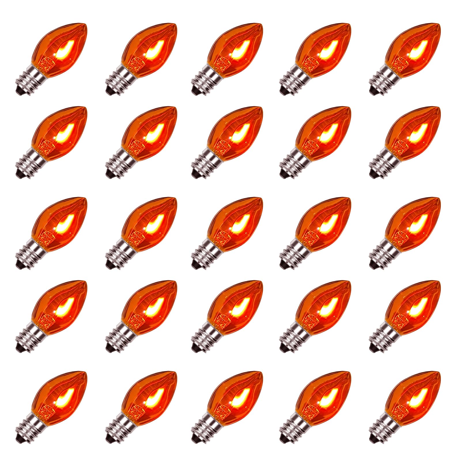 Abeja C7 Flickering Flame Bulb, 1W Halloween Light, Candelabra Base, Orange Glow, 25 Pack