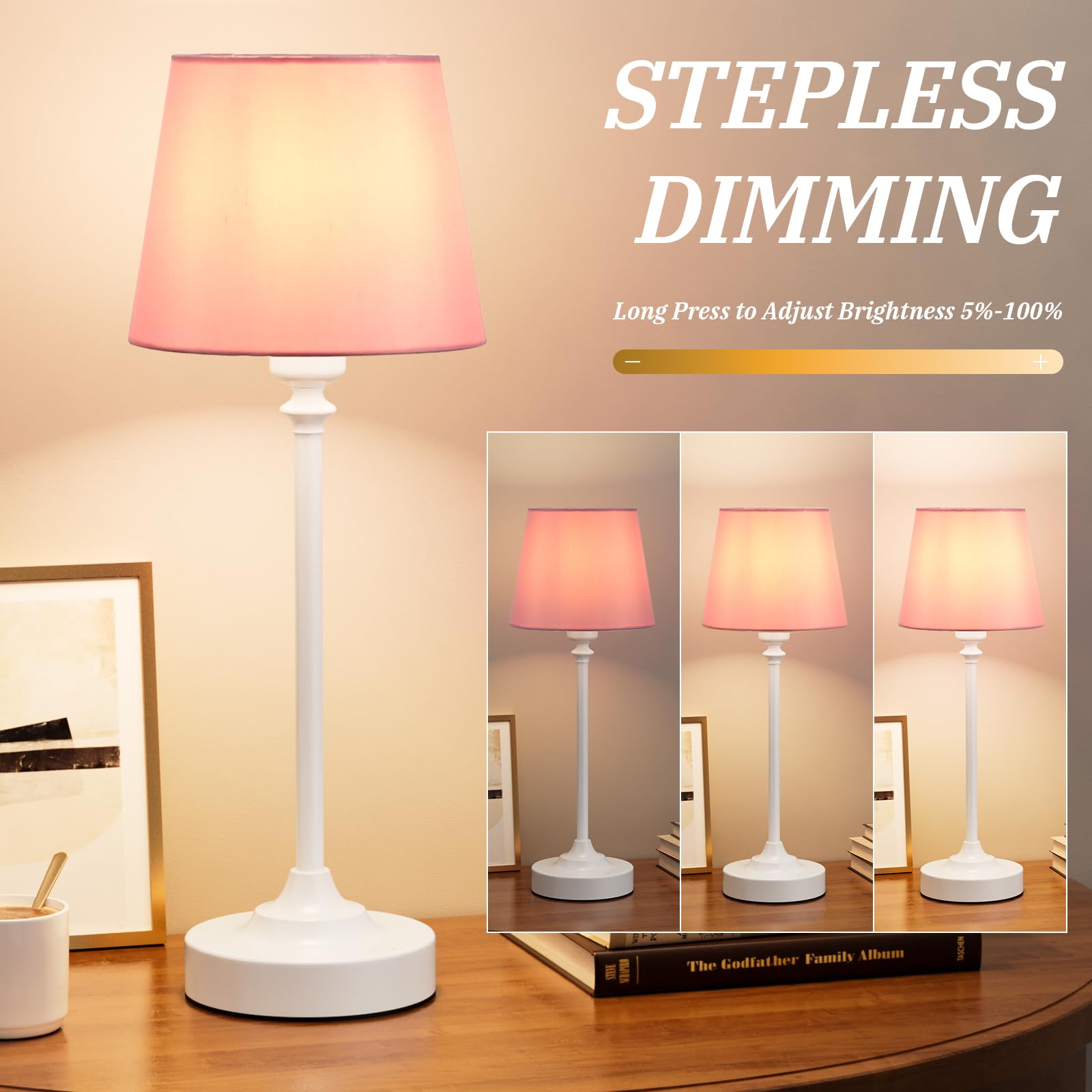 Cordless Table Lamps Rechargeable Set - 2 Pack White 4000Mah Battery Operated Lamps For Decor, 3000K Stepless Dimming Touch Cont