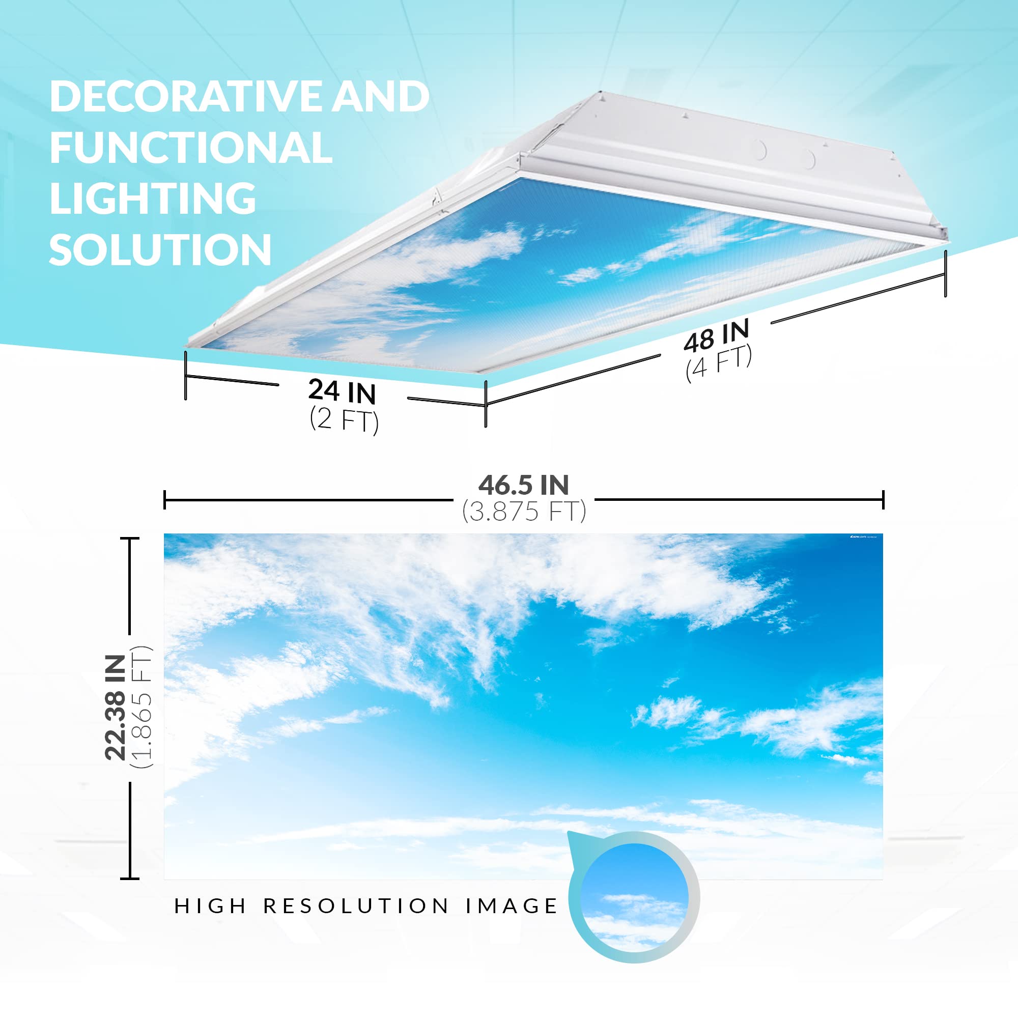OCTO LIGHTS Fluorescent Light Covers, 2x4, Backlit Film, Cirrus Skyscape, Model CLD-004-2x4, Classroom Use, Improve Focus