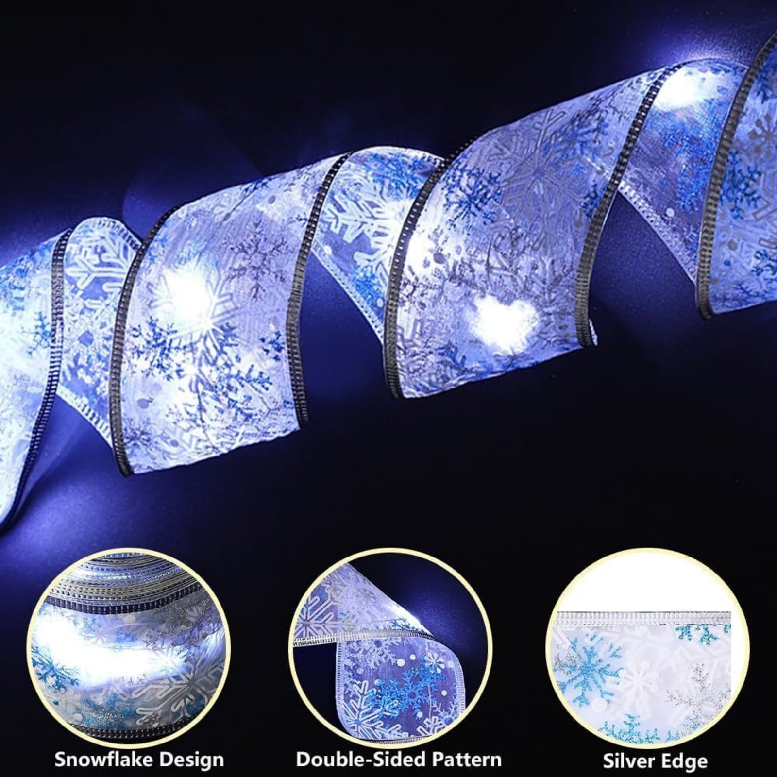 Yungsun Christmas Tree Decorations, 64Ft 200 Led String Lights, Battery-Powered Copper Wire Christmas Tree Silver Ribbon Lights For Holiday Party Weddings Indoor Outdoor Christmas Tree Decorations