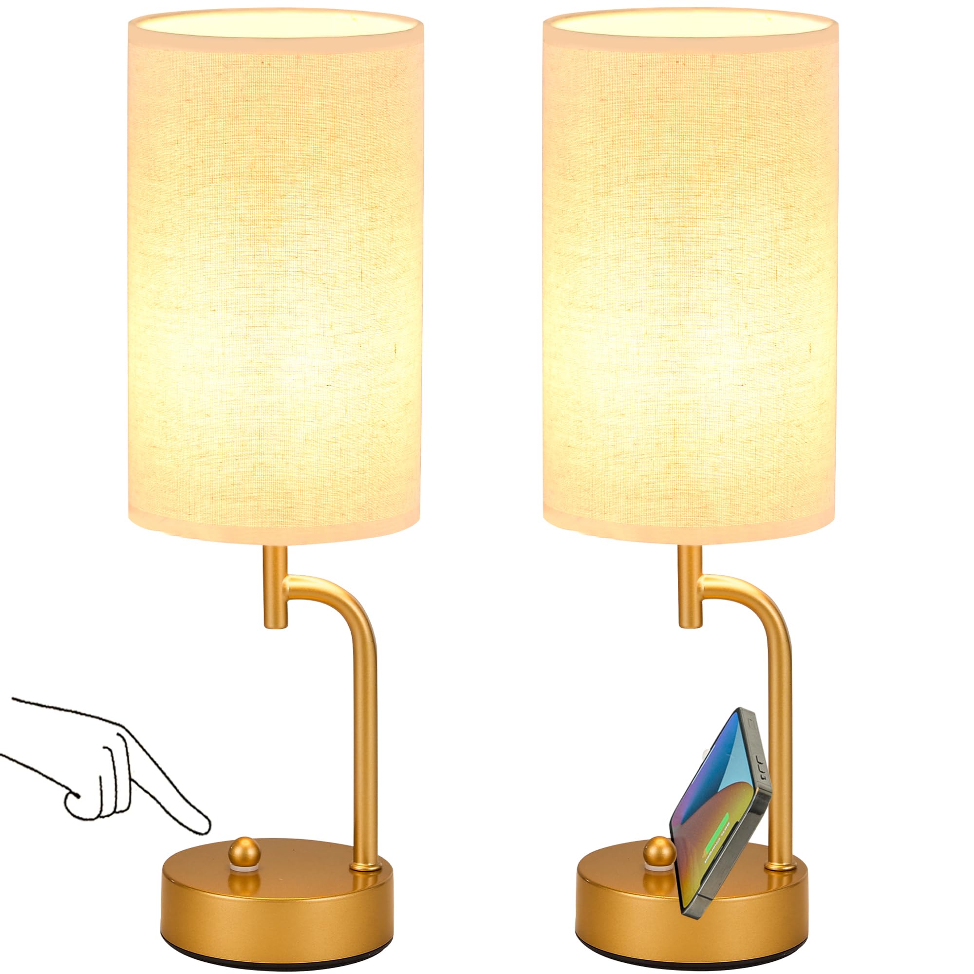 Dreamholder 2 Pack Cordless Bedside Table Lamp, 5000mAh Rechargeable Battery Operated Touch Desk Lamp, 3 Way&Stepless Dimmable P